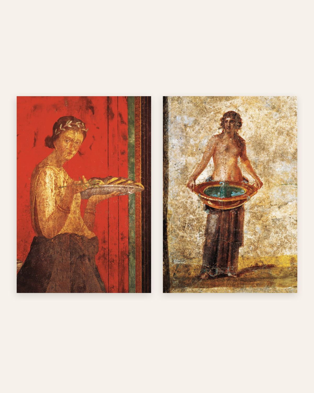 Pompeii Fresco Prints Set of 2 – Woman with Wreath & Water Basin, prints without frame