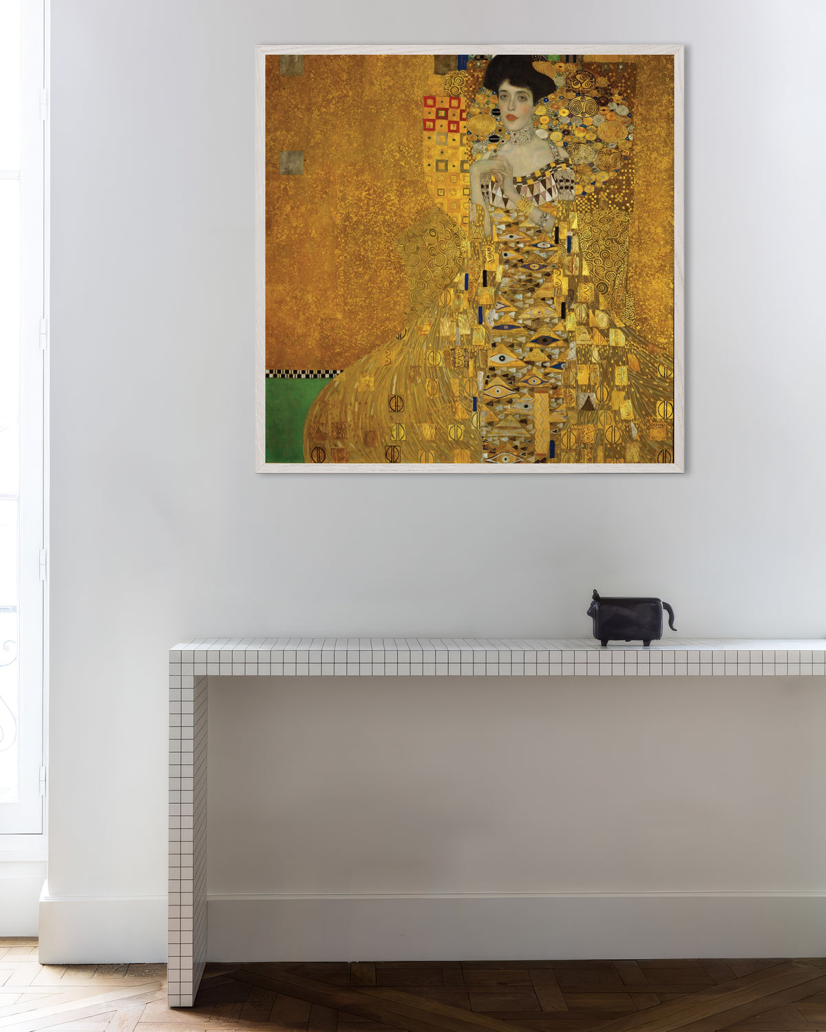 Poster of Portrait of Adele Bloch-Bauer I (1907) by Gustav Klimt, with white wooden frame