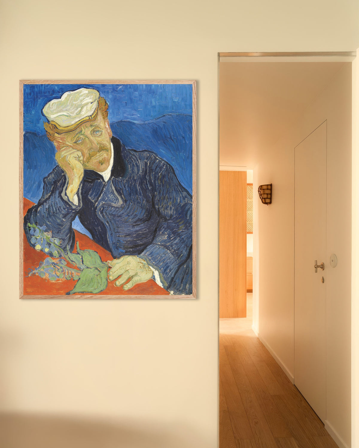 Poster of Portrait of Dr Paul Gachet (1890) by Vincent van Gogh, with natural wooden frame