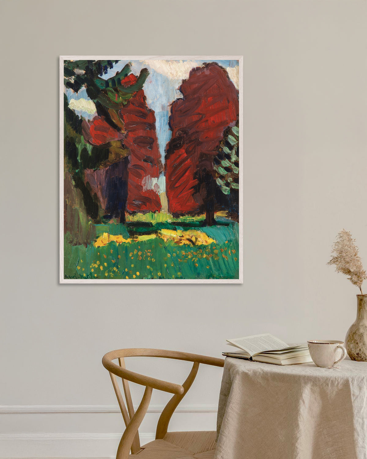 Poster of Purple Beeches (1901) by Henri Matisse, with white wooden frame