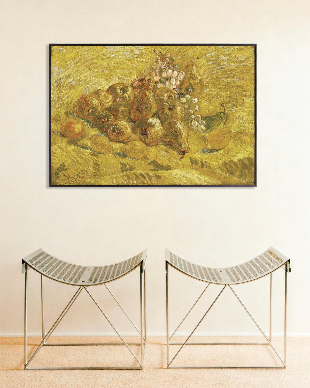 Poster of Quinces, Lemons, Pears and Grapes (1887) by Vincent van Gogh, with metal frame