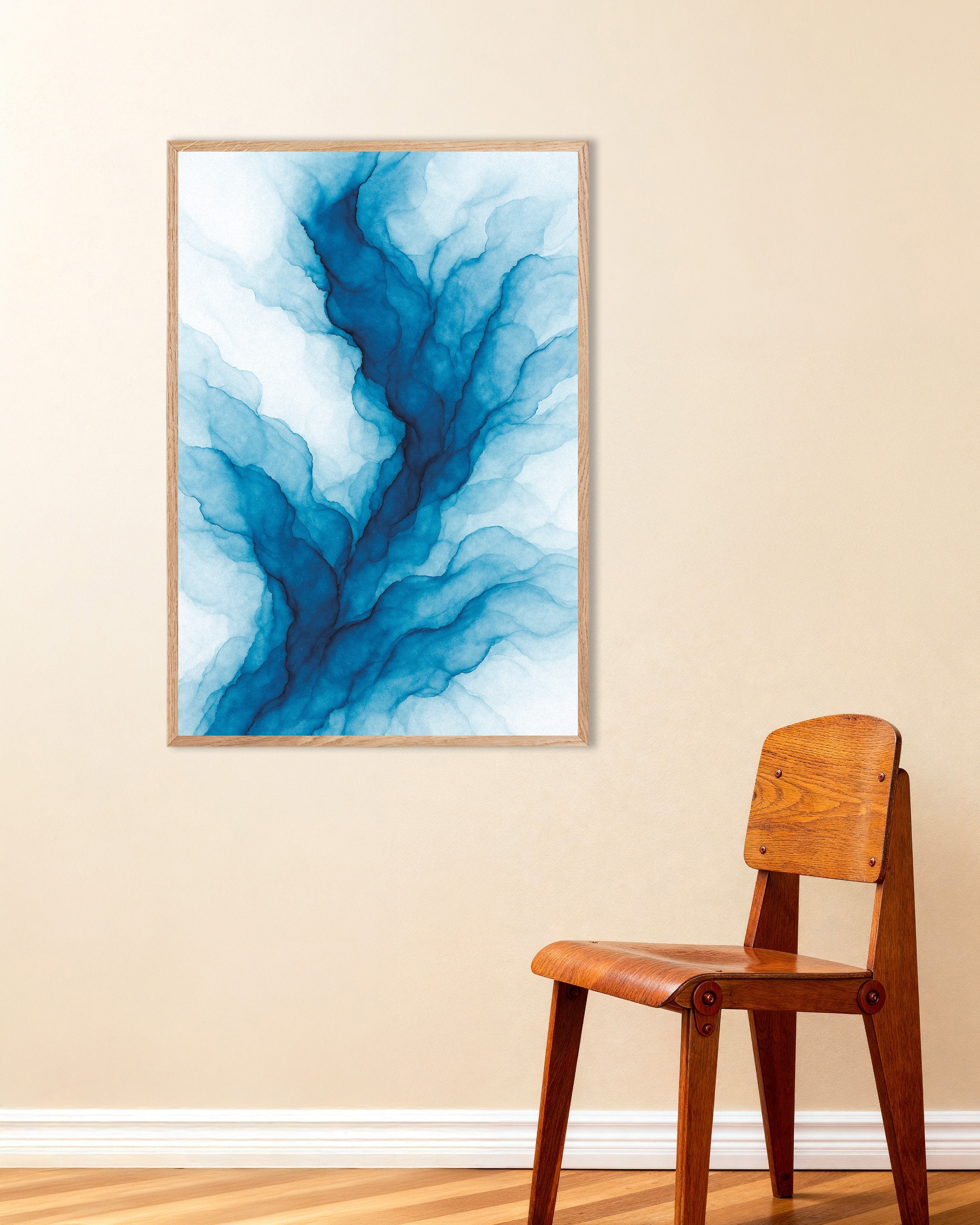 Poster of Ramifications watercolor abstract poster, with natural wooden frame