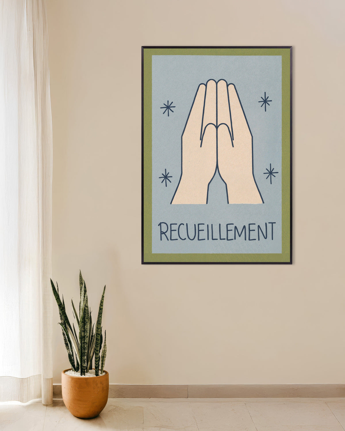 Poster of Recueillement - Minimal Line Art Poster, with metal frame