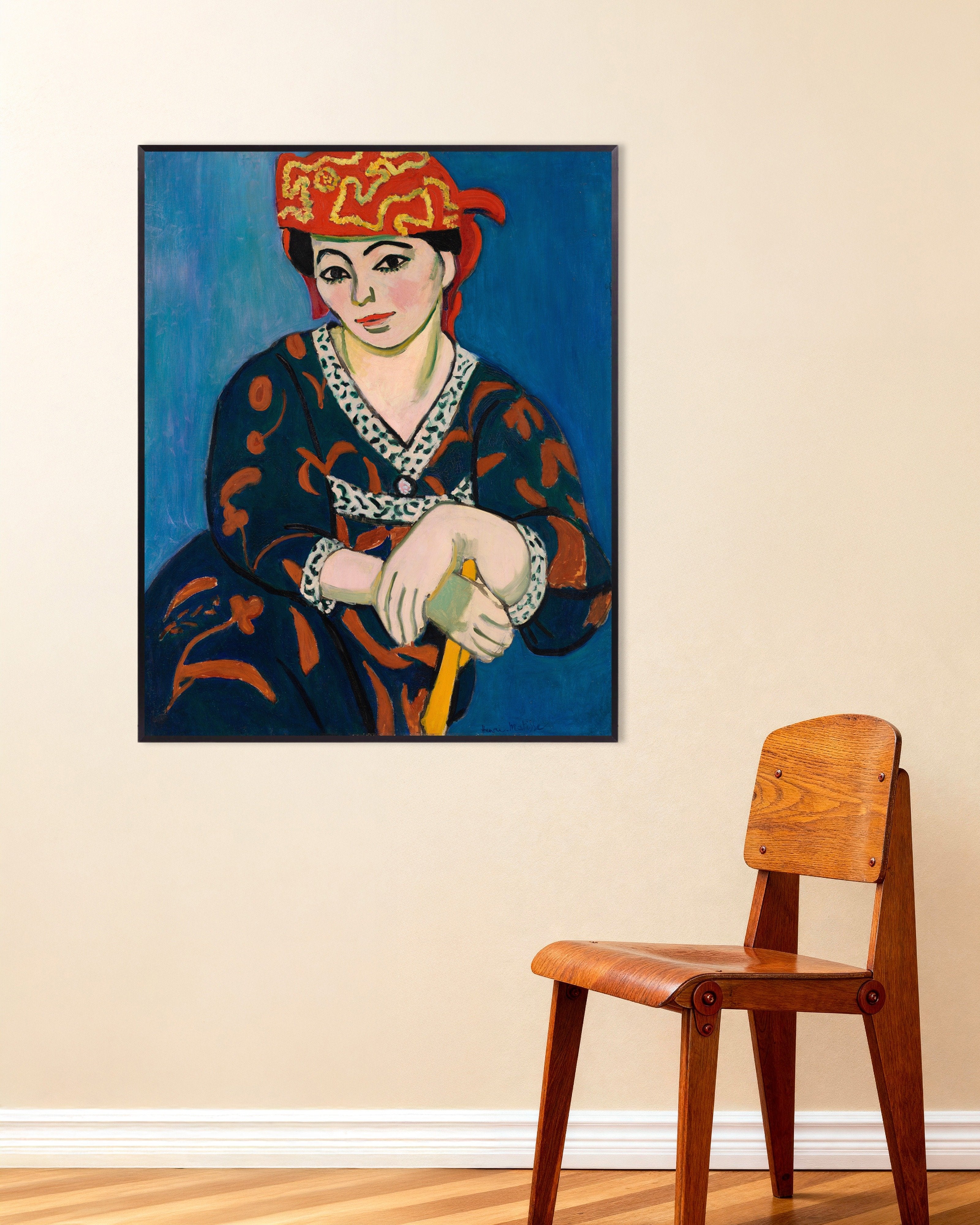 Poster of Red madras headdress (1907) by Henri Matisse, with metal frame