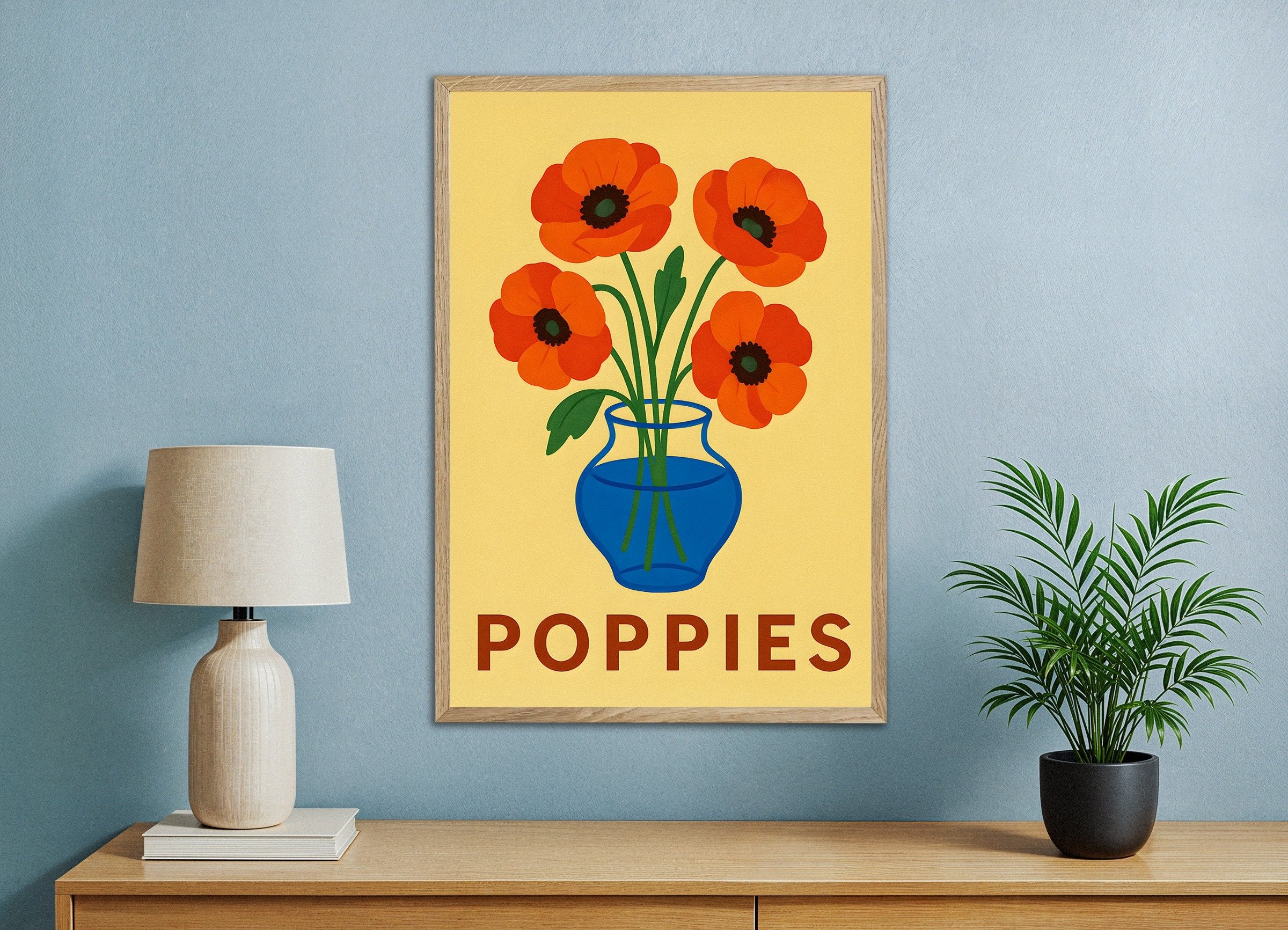 Poster of Red Poppies Poster, with natural wooden frame