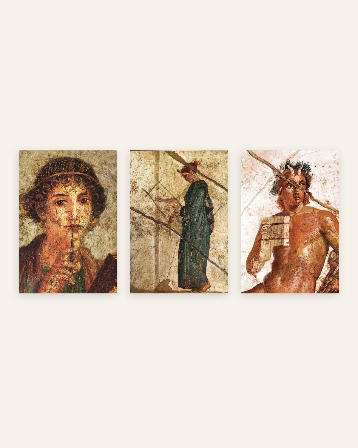 Roman Fresco Prints Set of 3 – Poetry & Music: Sappho, Lyre & Pan, prints without frame