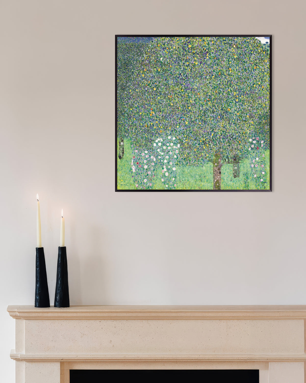 Poster of Rosebushes under the Trees (1905) by Gustav Klimt, with metal frame