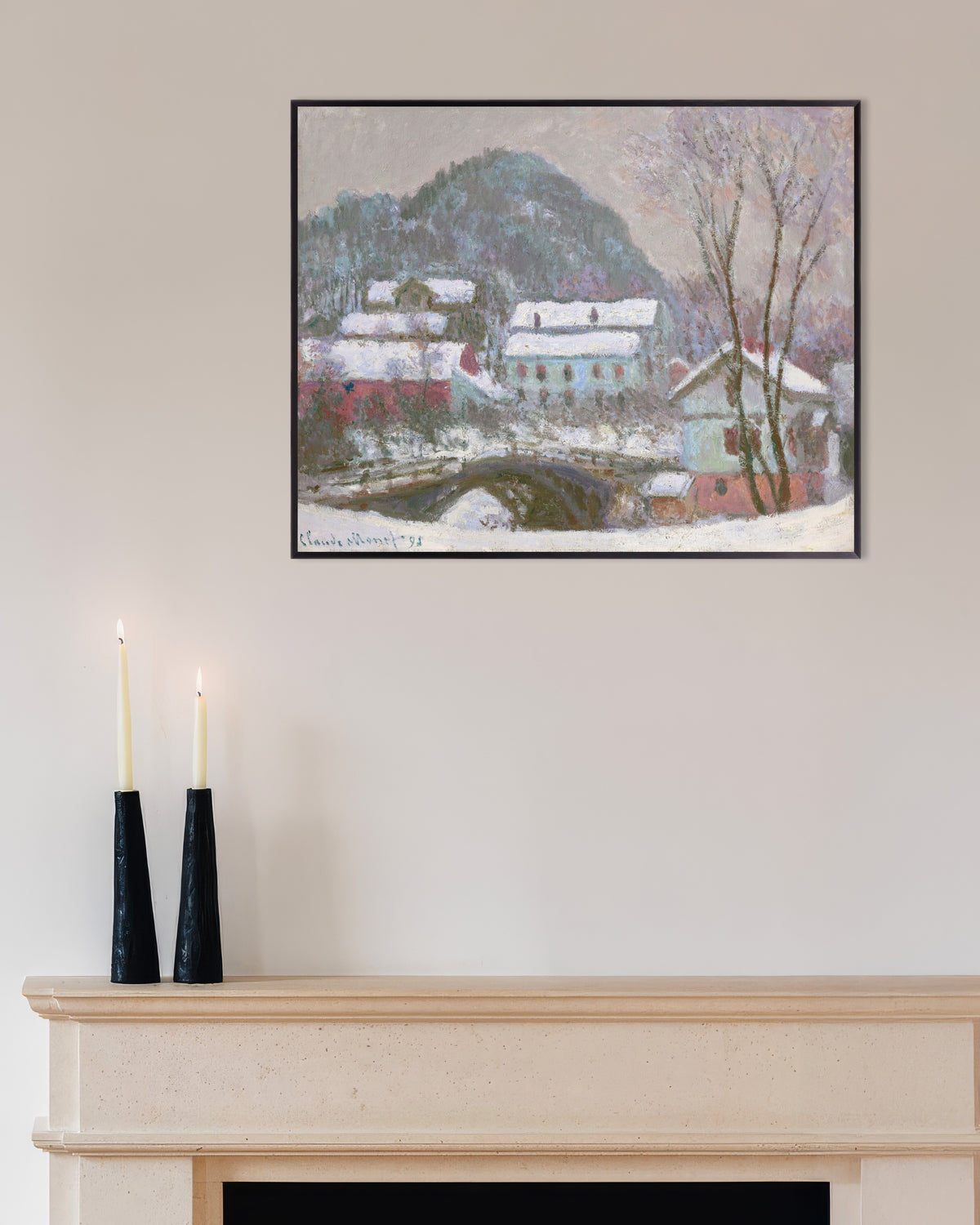 Poster of Sandviken, Snow Effect (1895) by Claude Monet, with metal frame