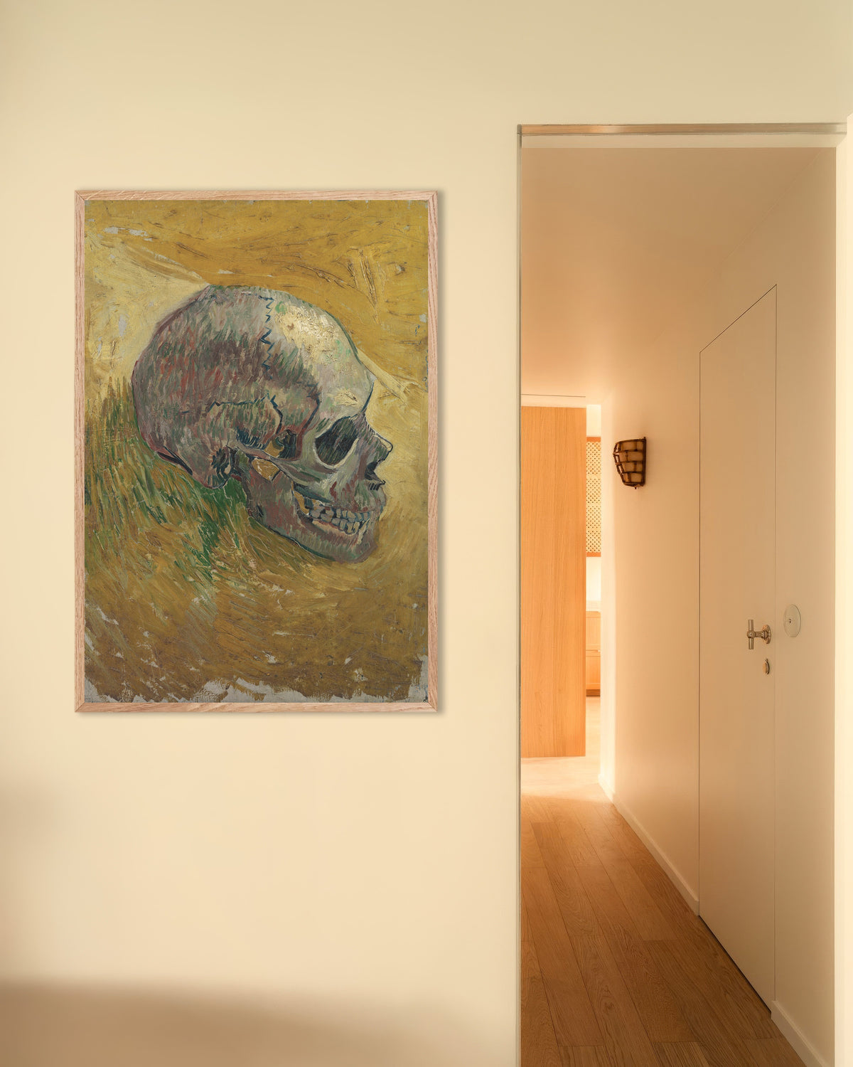 Poster of Skull (1887) by Vincent van Gogh, with natural wooden frame
