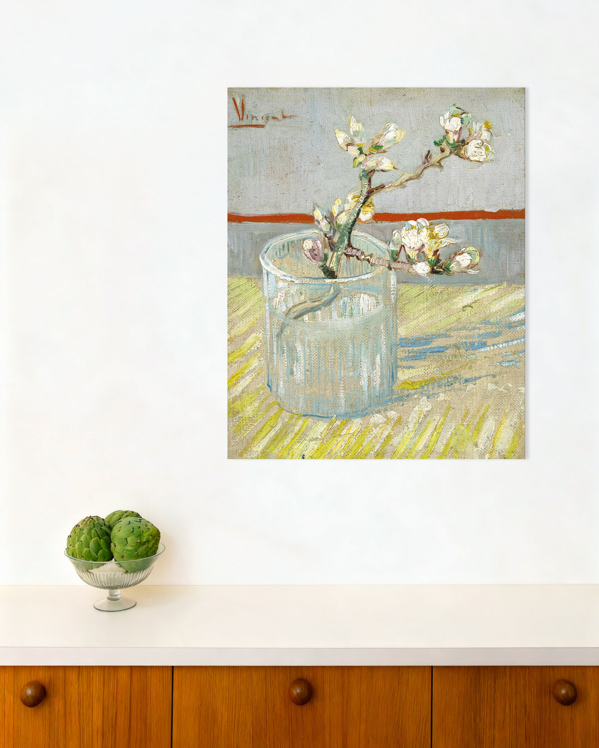 Poster of Sprig of Flowering Almond in a Glass (1888) by Vincent van Gogh