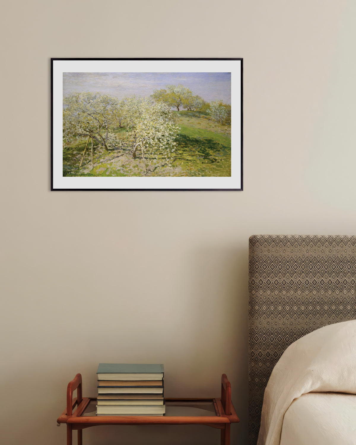 Poster of Spring (Fruit Trees in Bloom) (1873) by Claude Monet, with metal frame