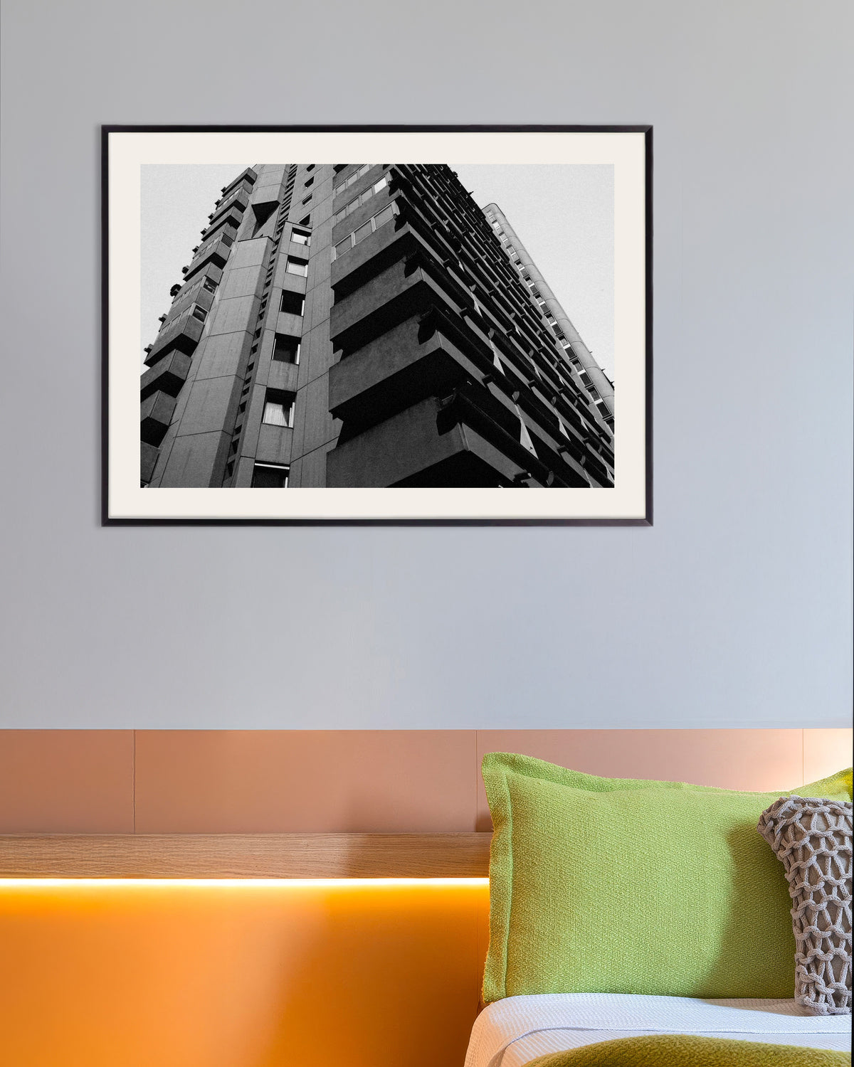 Poster of Stacked Concrete Balconies From Below, with metal frame