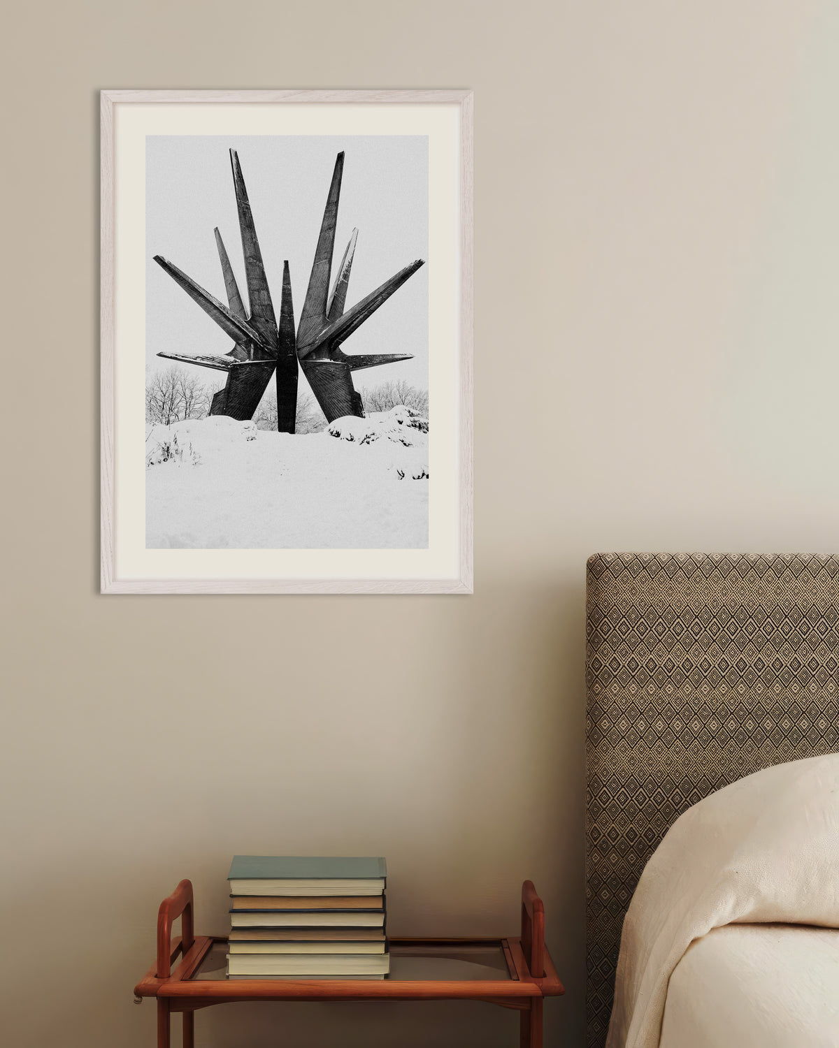 Poster of Star Monument in the Snow, with white wooden frame