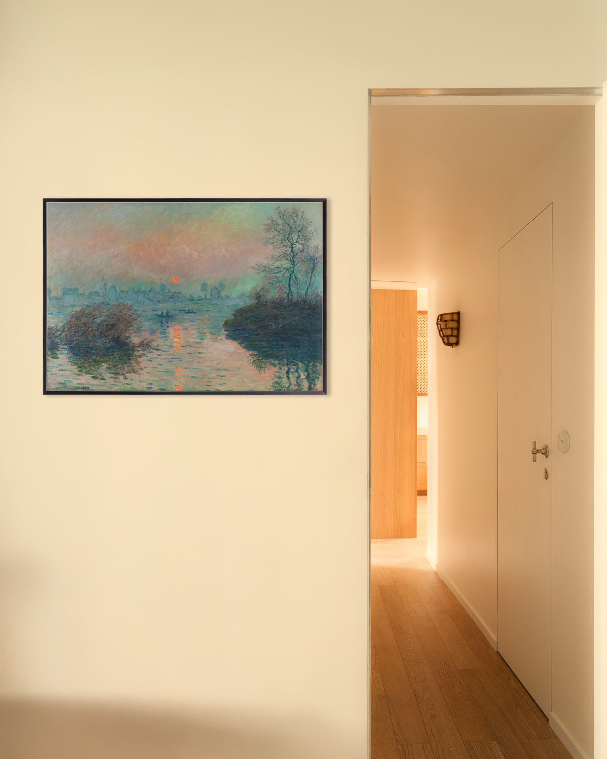 Poster of Sunset on the Seine at Lavacourt, Winter Effect (1880) by Claude Monet, with metal frame