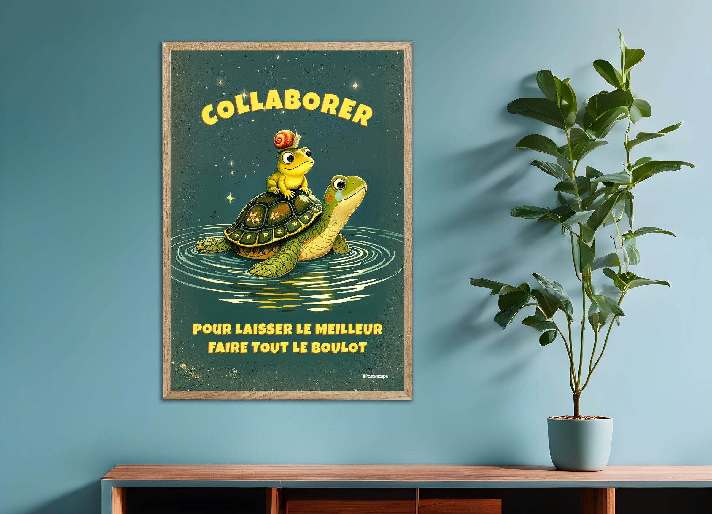 Poster of Teamwork Demotivational Poster, with natural wooden frame