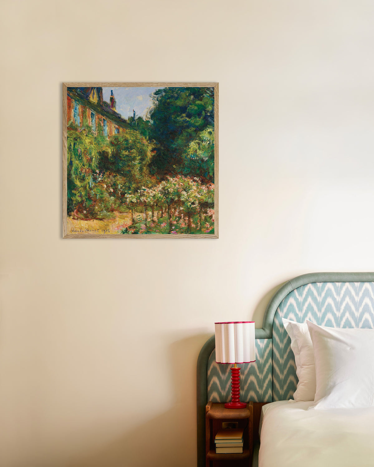 Poster of The Artist's House at Giverny (1912) by Claude Monet, with natural wooden frame