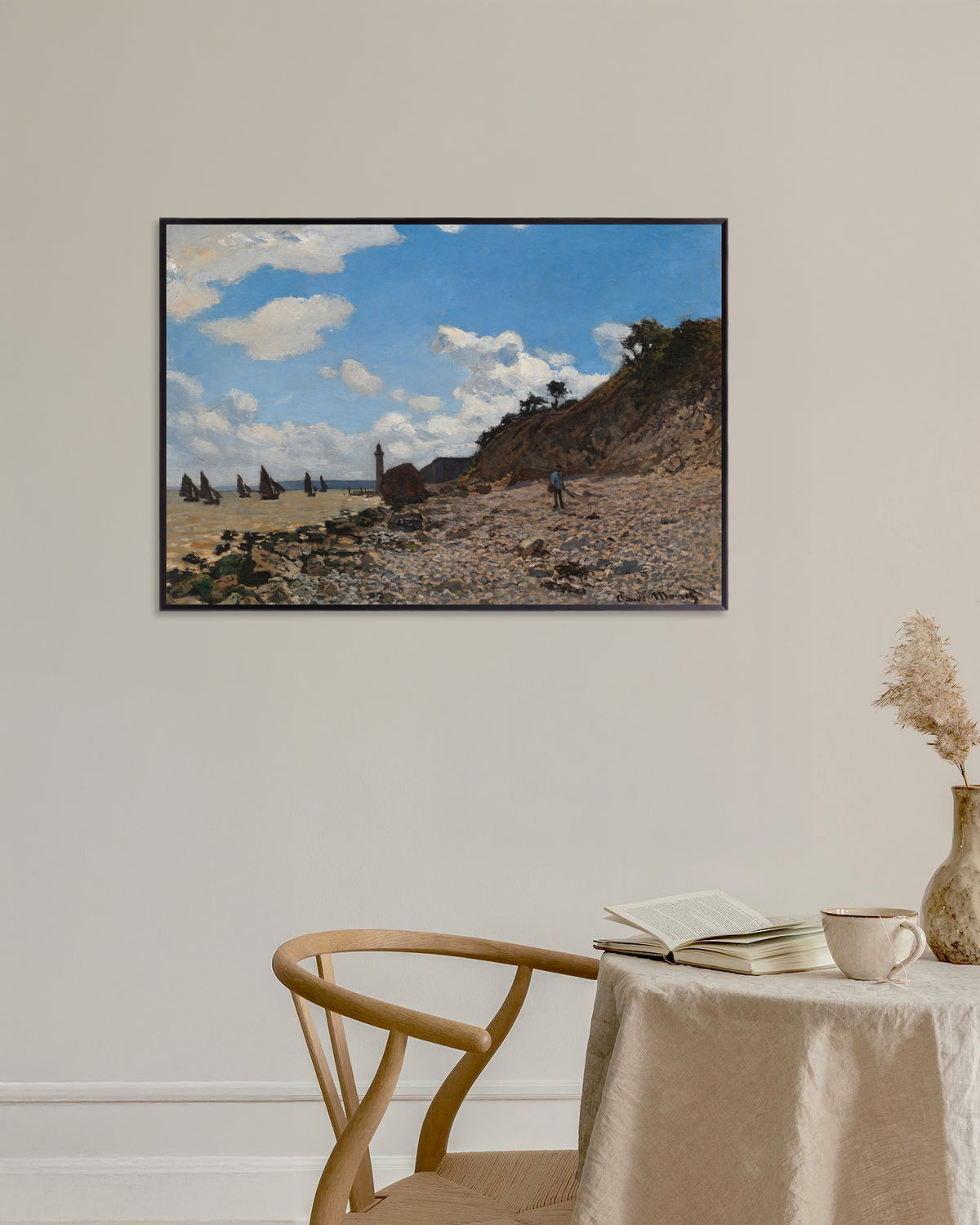Poster of The Beach at Honfleur (1864–1866) by Claude Monet, with metal frame