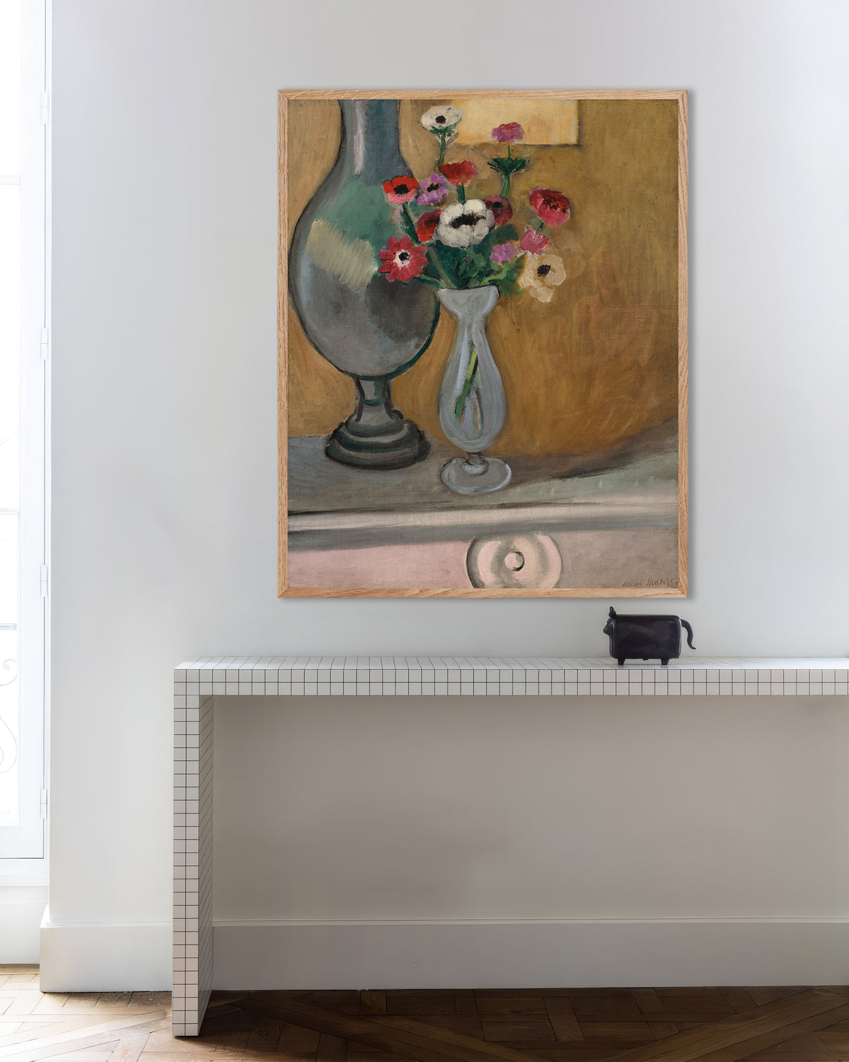 Poster of The Bouquet of Anemones (1918) by Henri Matisse, with natural wooden frame