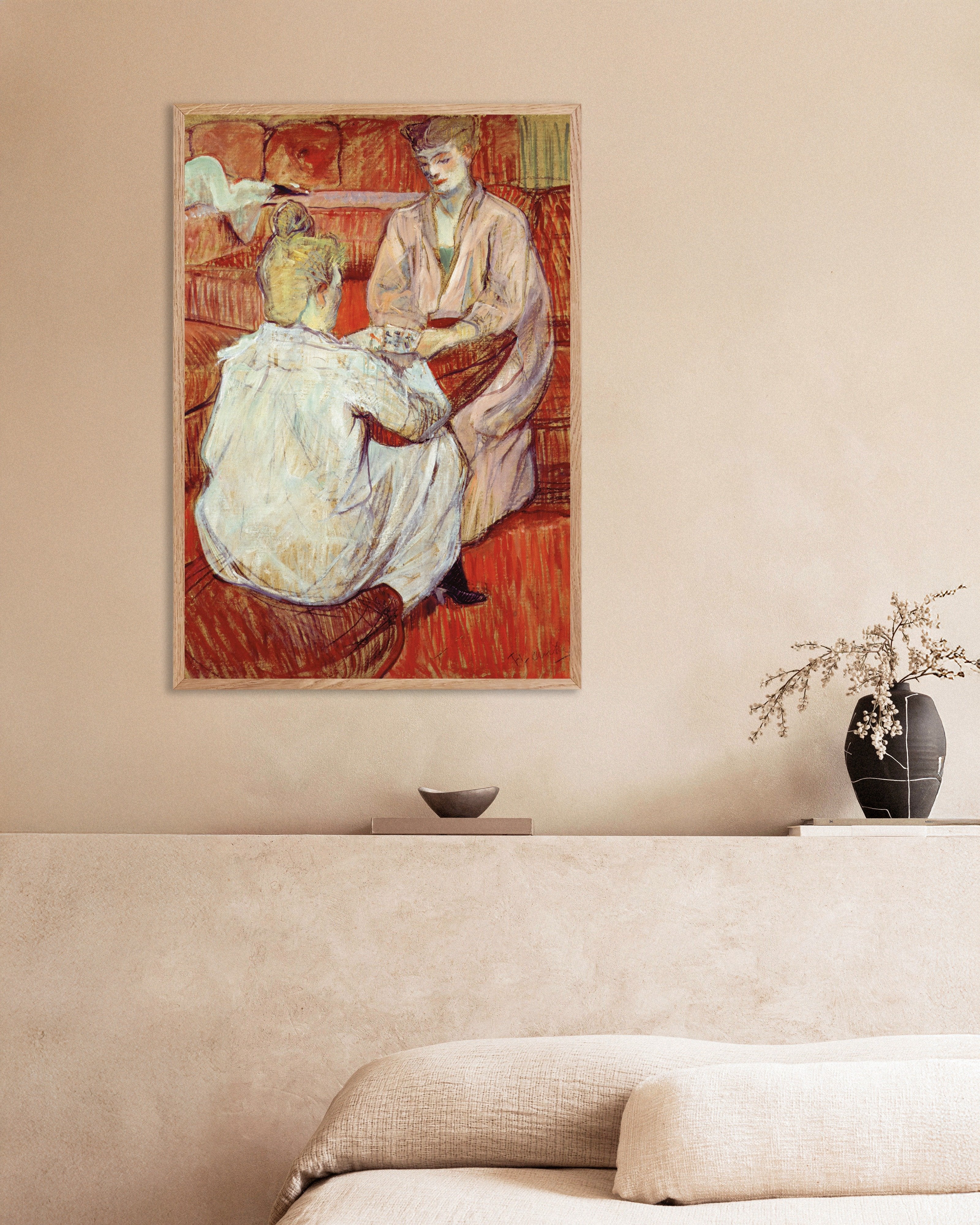 Poster of The card players by Henri de Toulouse-Lautrec, 1893 - Poster, with natural wooden frame