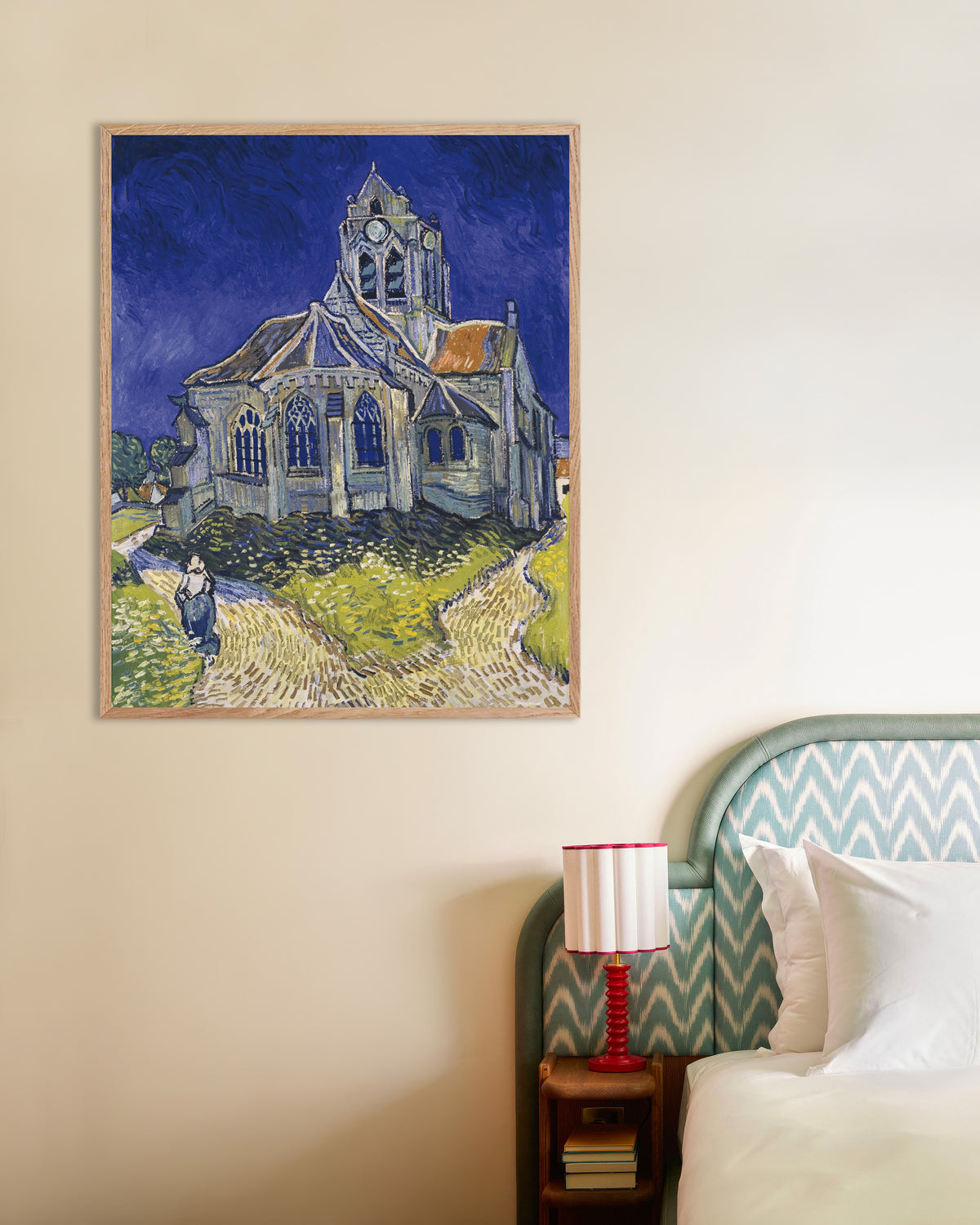 Poster of The Church at Auvers-sur-Oise (1890) by Vincent van Gogh, with natural wooden frame
