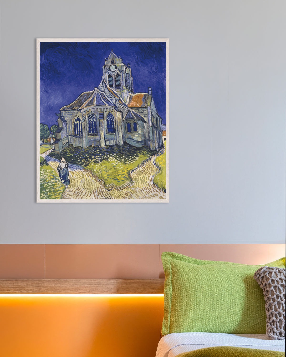 Poster of The Church at Auvers-sur-Oise (1890) by Vincent van Gogh, with white wooden frame