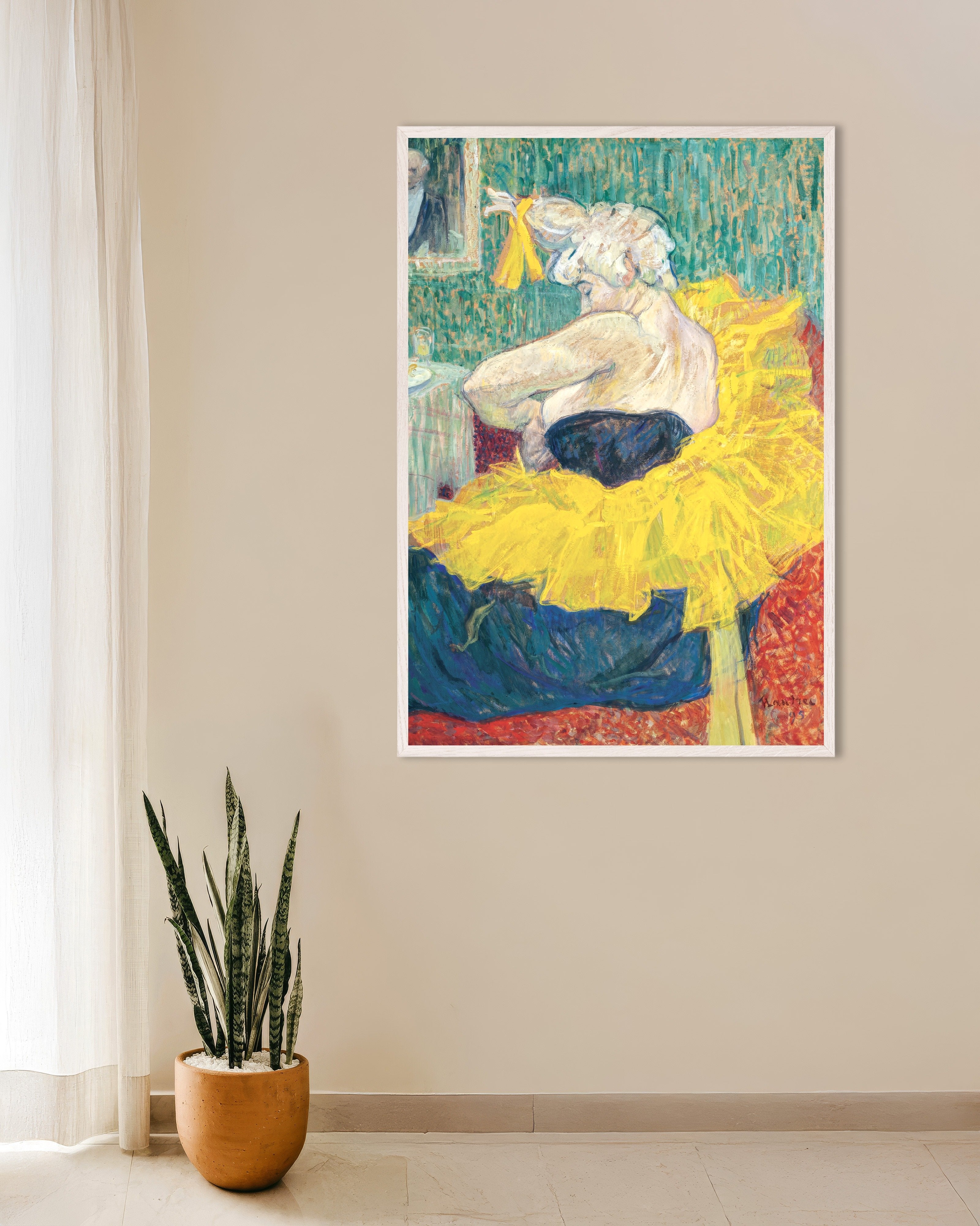 Poster of The clownesse Cha-U-Kao by Henri de Toulouse-Lautrec, 1895 - Poster, with white wooden frame