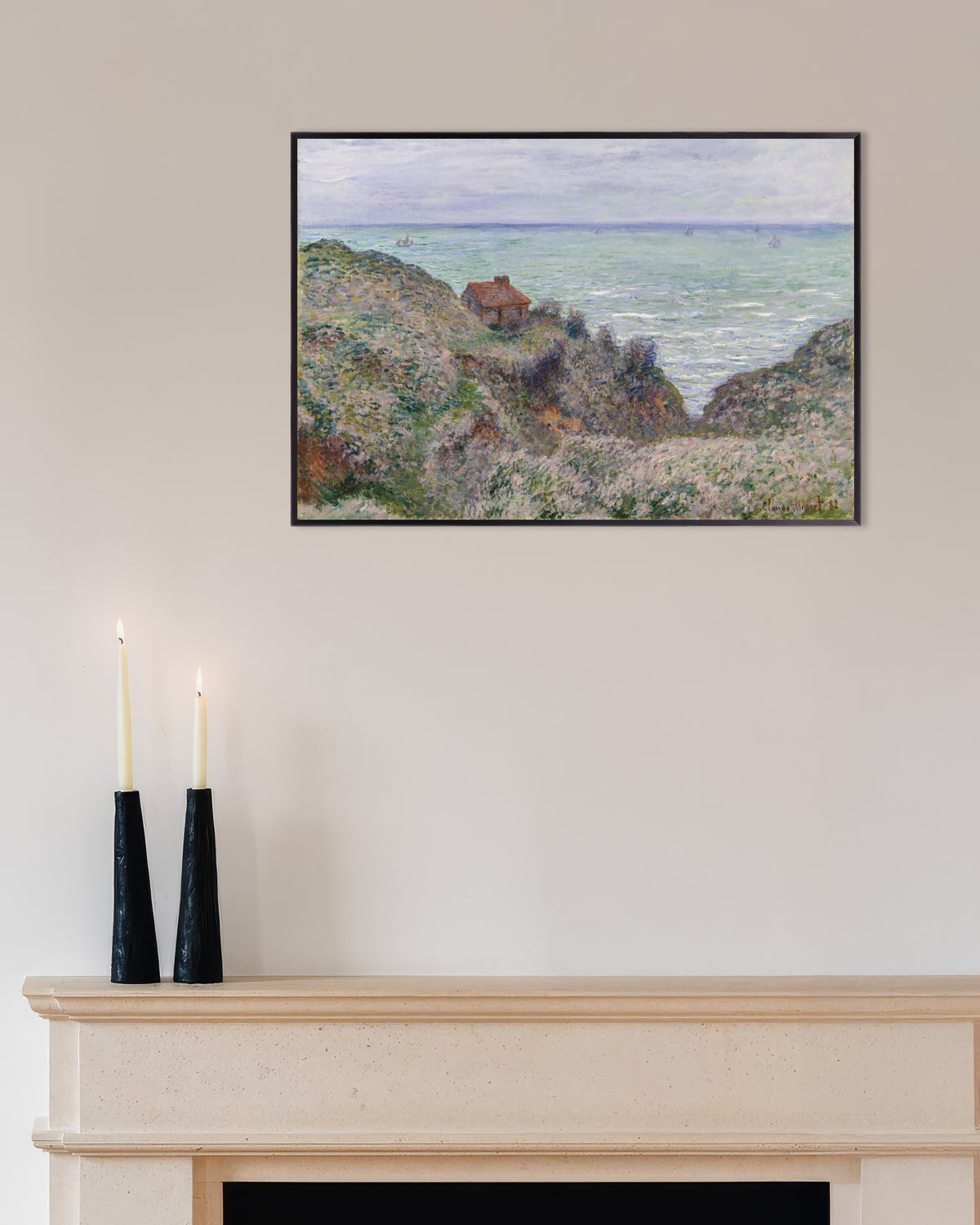 Poster of The Customs Officer's Cabin (1882) by Claude Monet, with metal frame