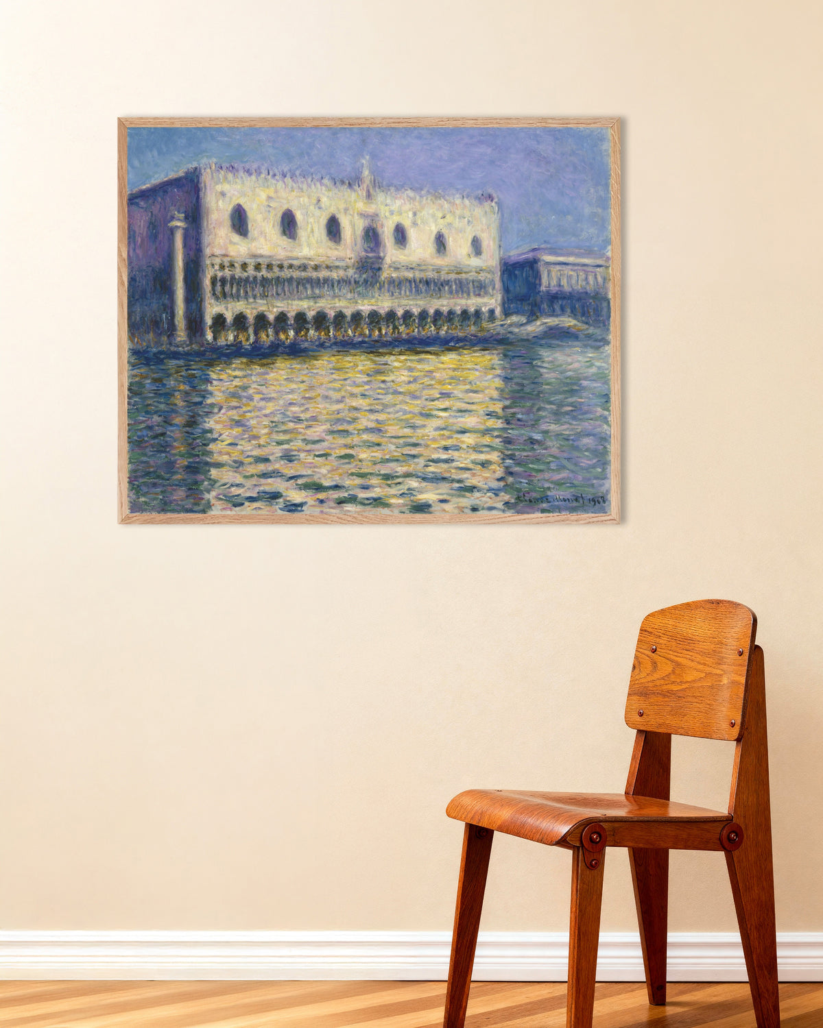 Poster of The Doge's Palace (1908) by Claude Monet, with natural wooden frame