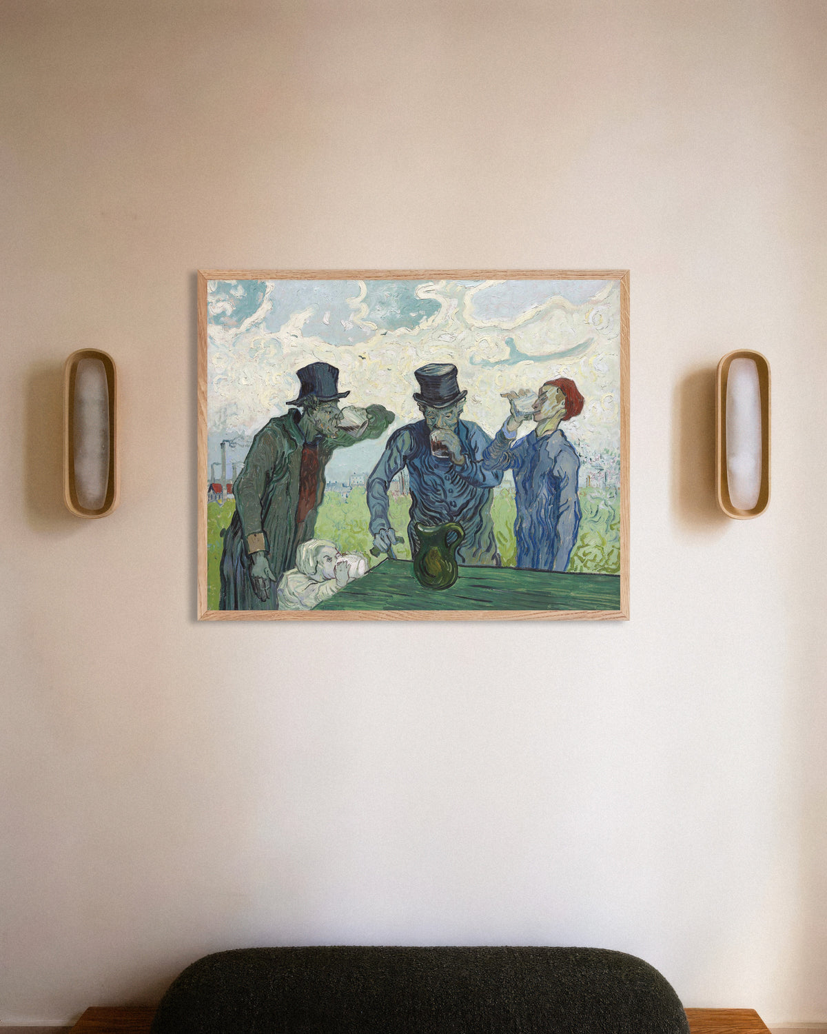 Poster of The Drinkers, after Daumier (1890) by Vincent van Gogh, with natural wooden frame