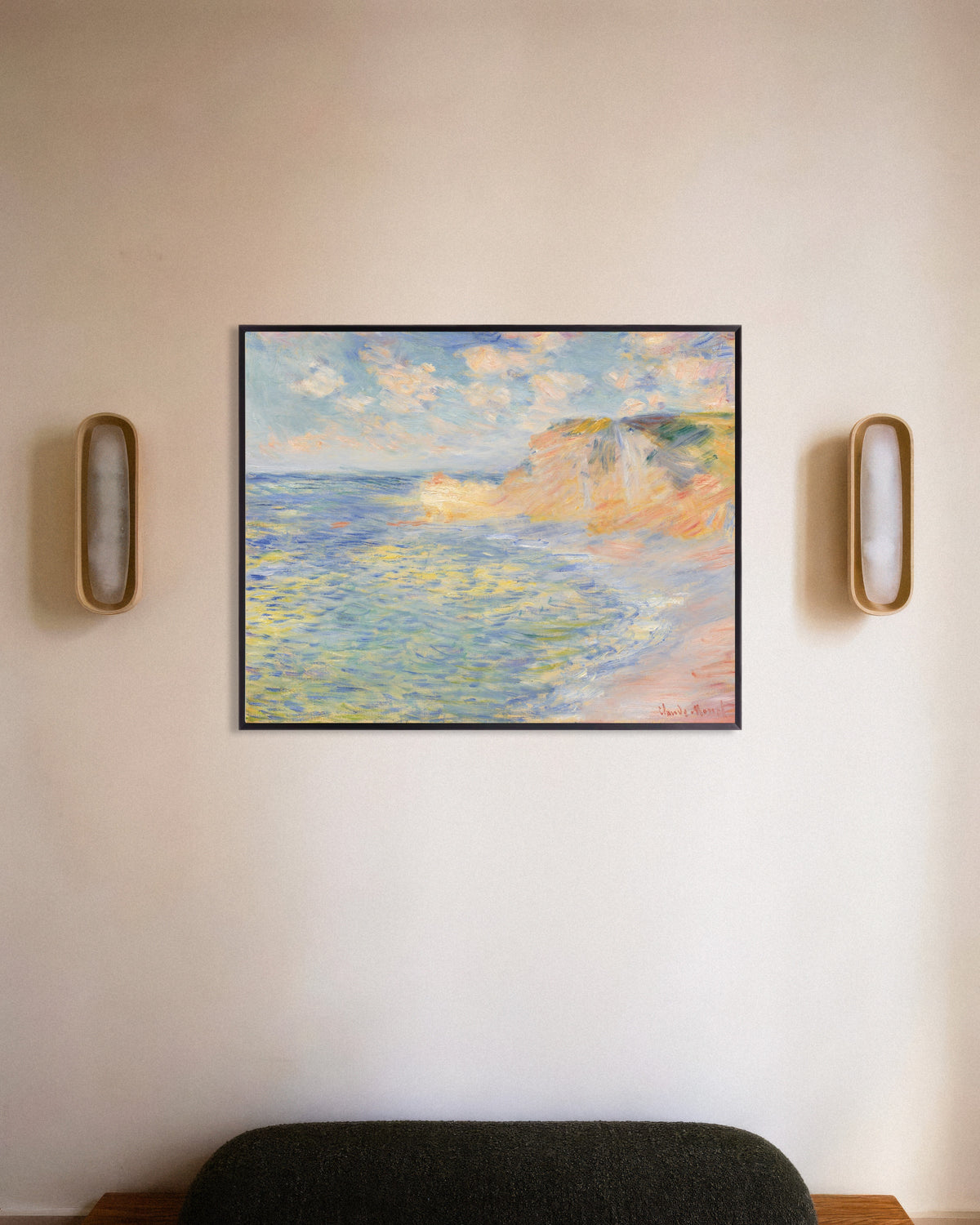 Poster of The Falaise d'Amont, Étretat (1885) by Claude Monet, with metal frame