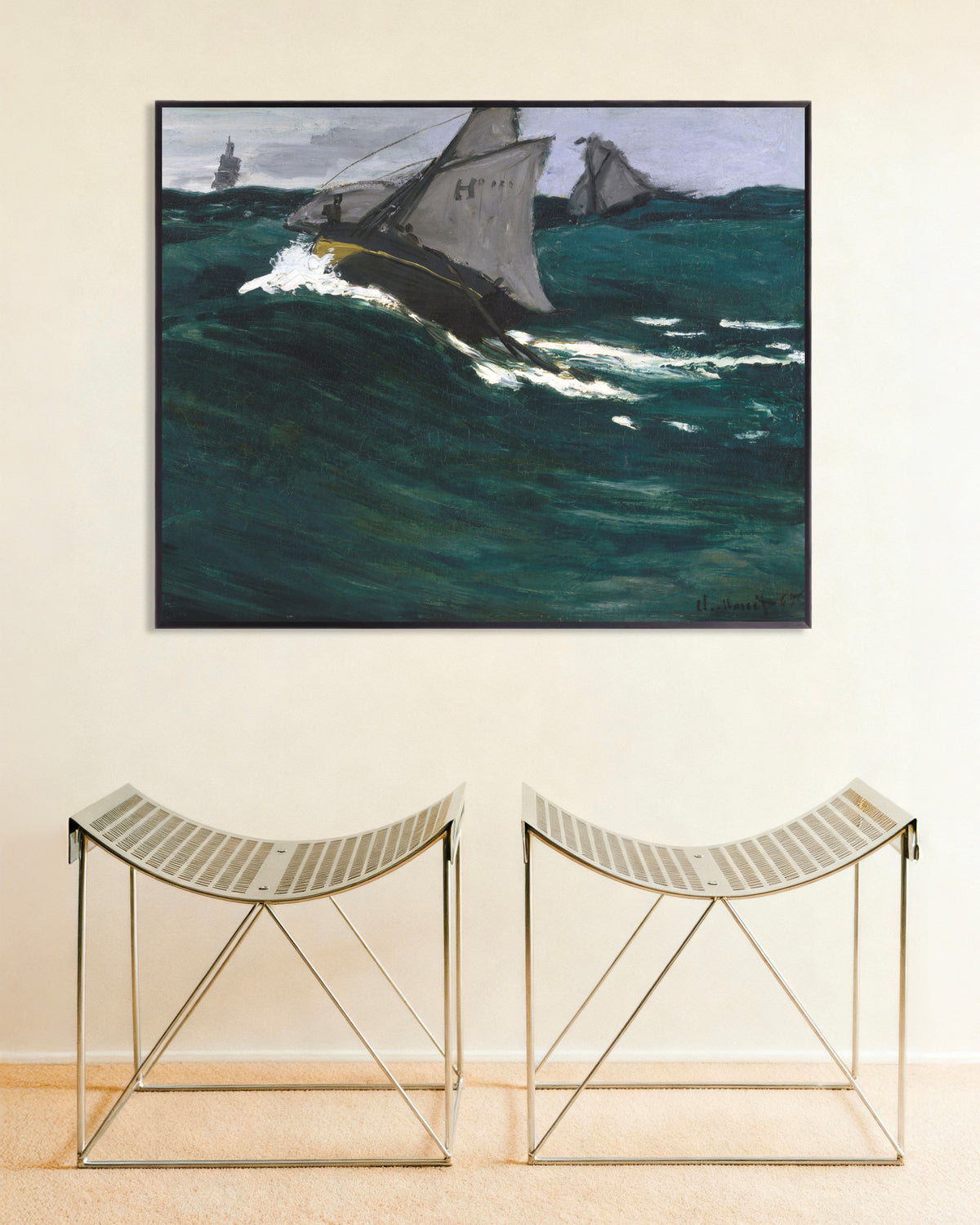 Poster of The Green Wave (c. 1866–1867) by Claude Monet, with metal frame