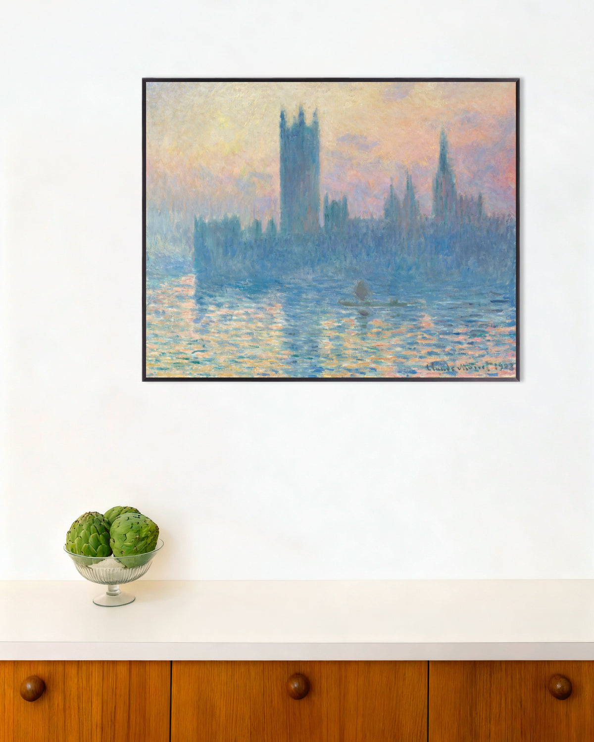 Poster of The Houses of Parliament, Sunset (1903) by Claude Monet, with metal frame