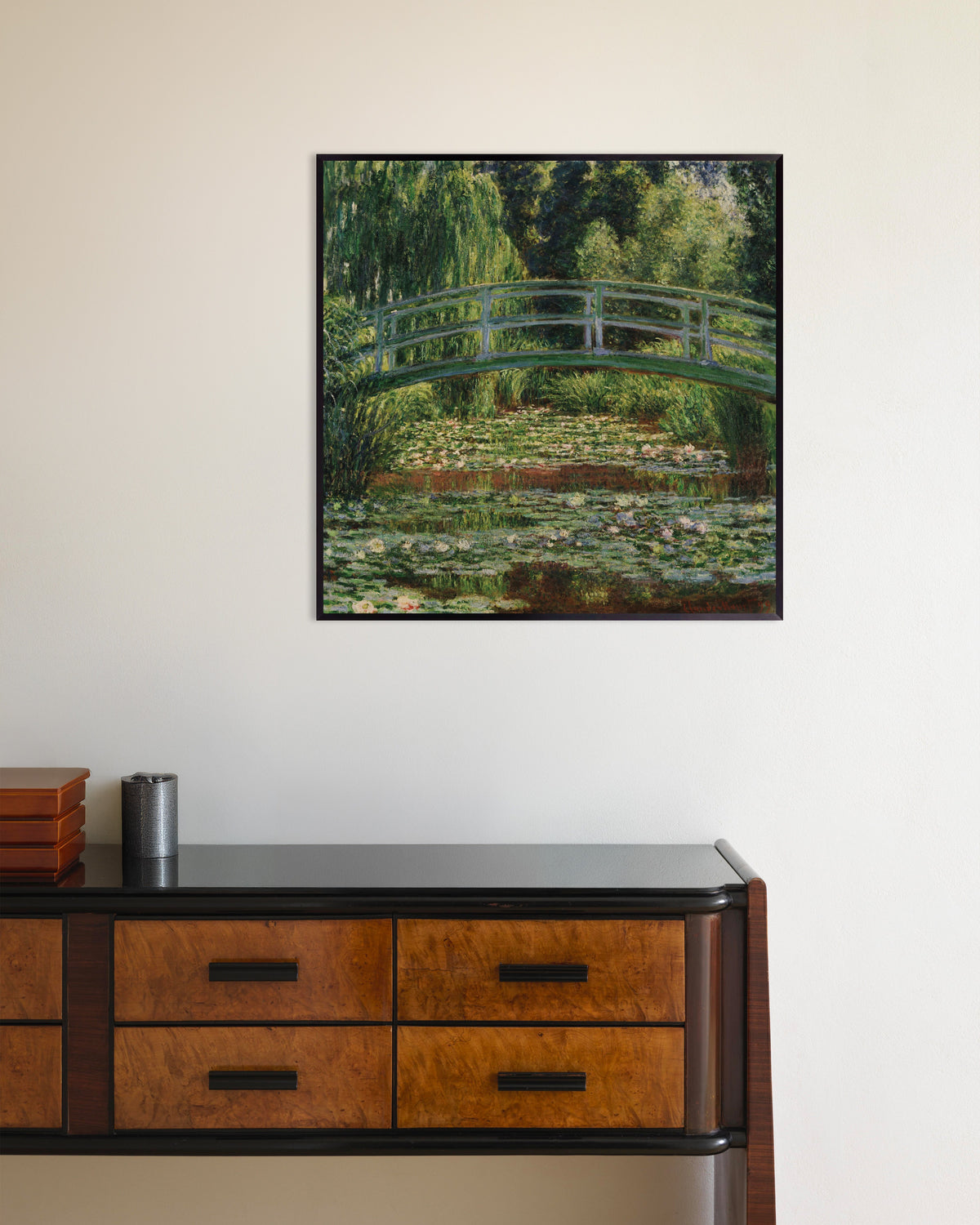 Poster of The Japanese Footbridge and the Water Lily Pool, Giverny (1899) by Claude Monet, with metal frame