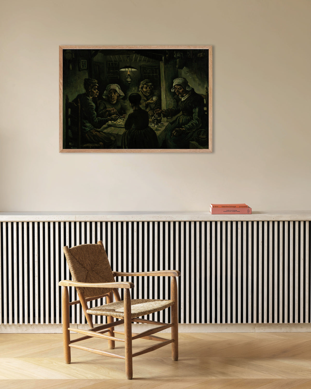 Poster of The Potato Eaters (1885) by Vincent van Gogh, with natural wooden frame