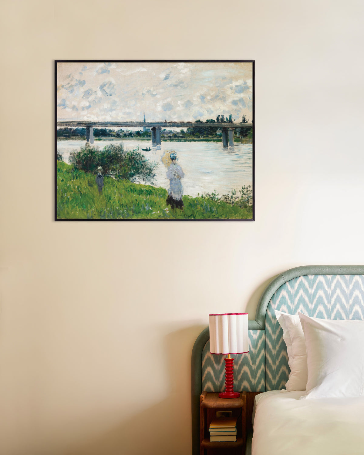 Poster of The Promenade with the Railroad Bridge, Argenteuil (1874) by Claude Monet, with metal frame