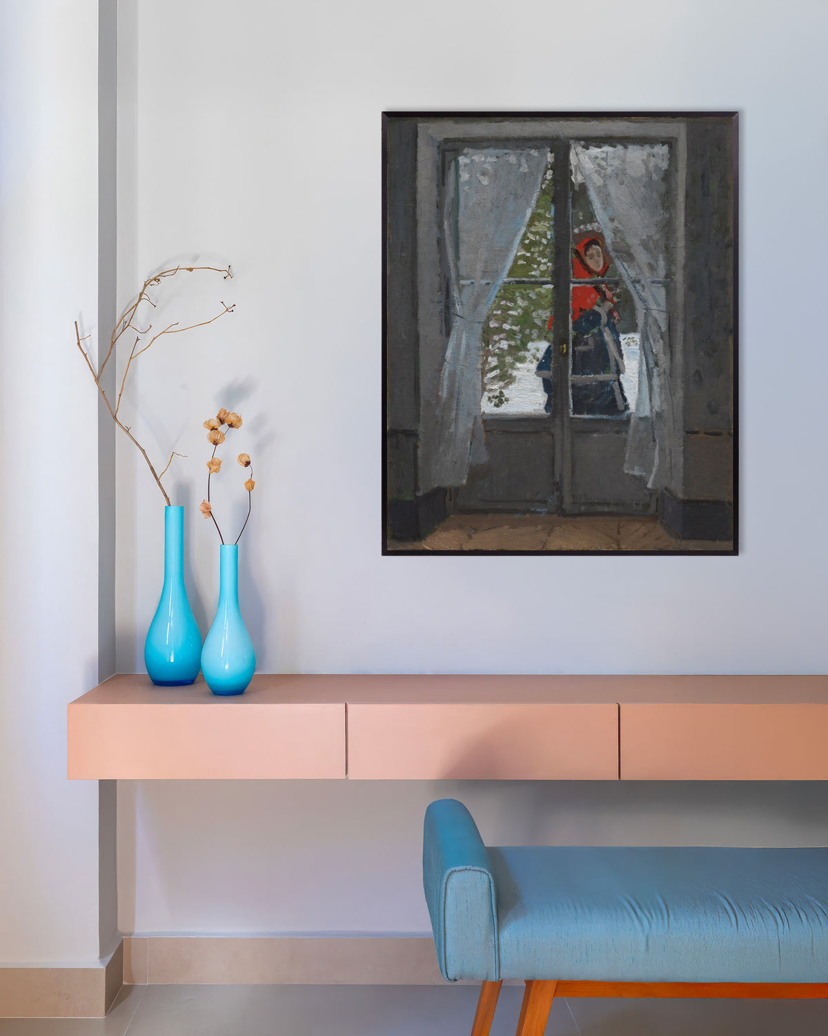 Poster of The Red Kerchief (c. 1868–1873) by Claude Monet, with metal frame