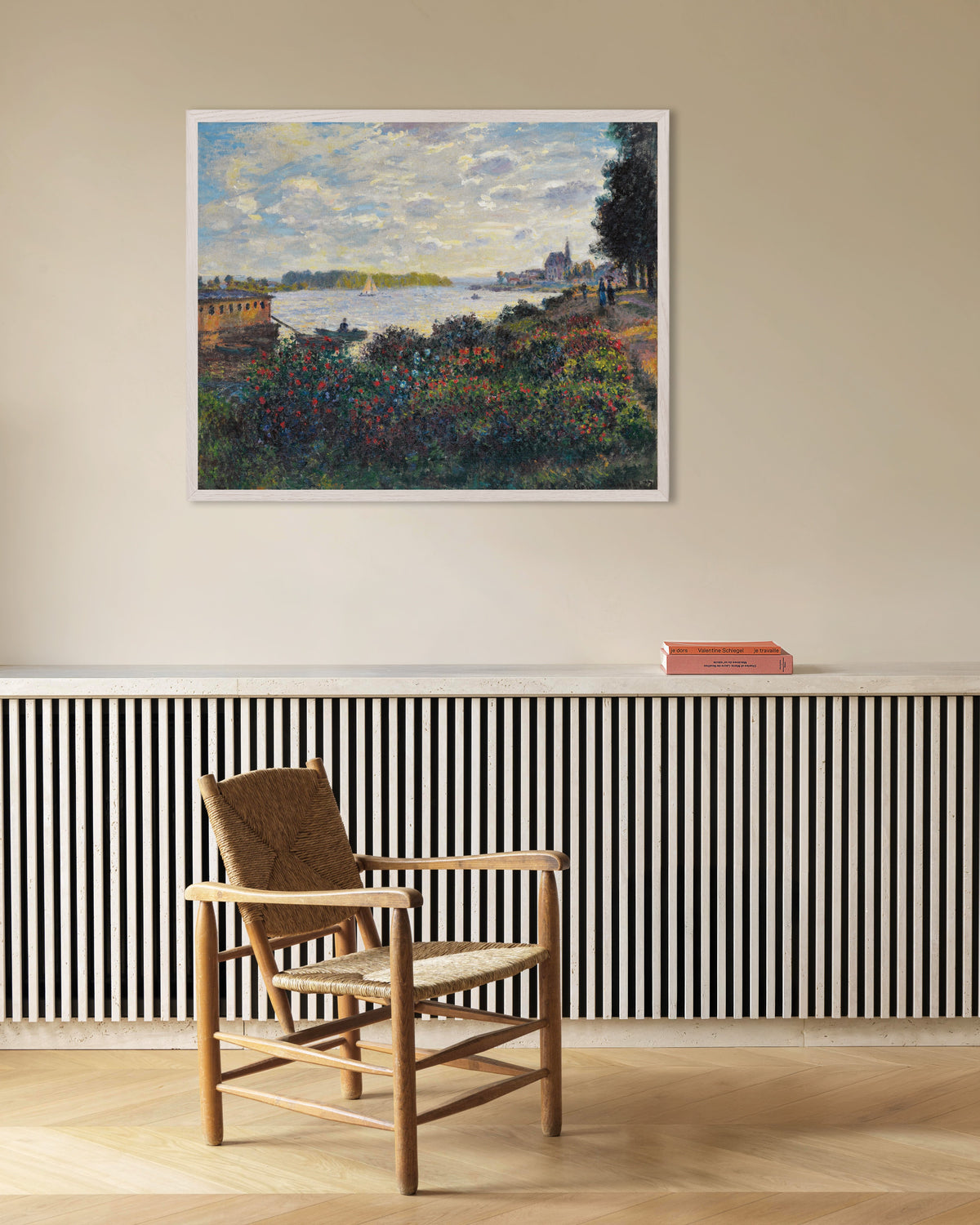 Poster of The Seine at Argenteuil (1877) by Claude Monet, with white wooden frame