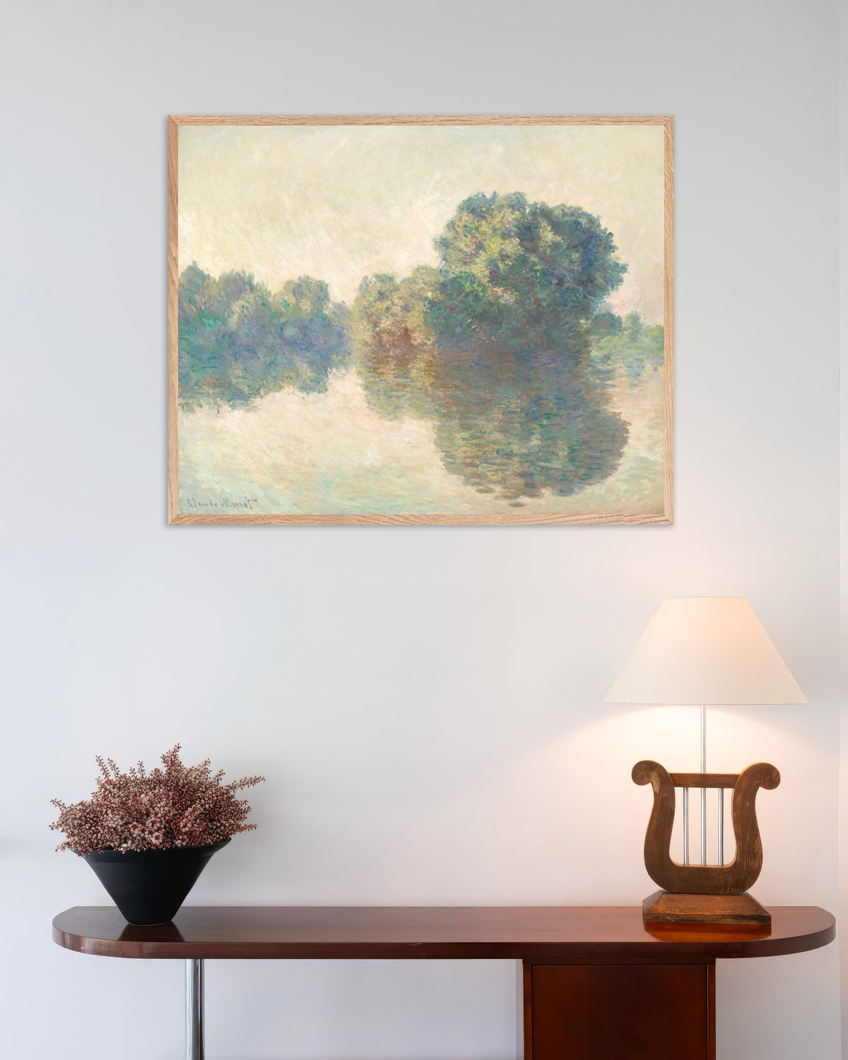Poster of The Seine at Giverny (1897) by Claude Monet, with natural wooden frame