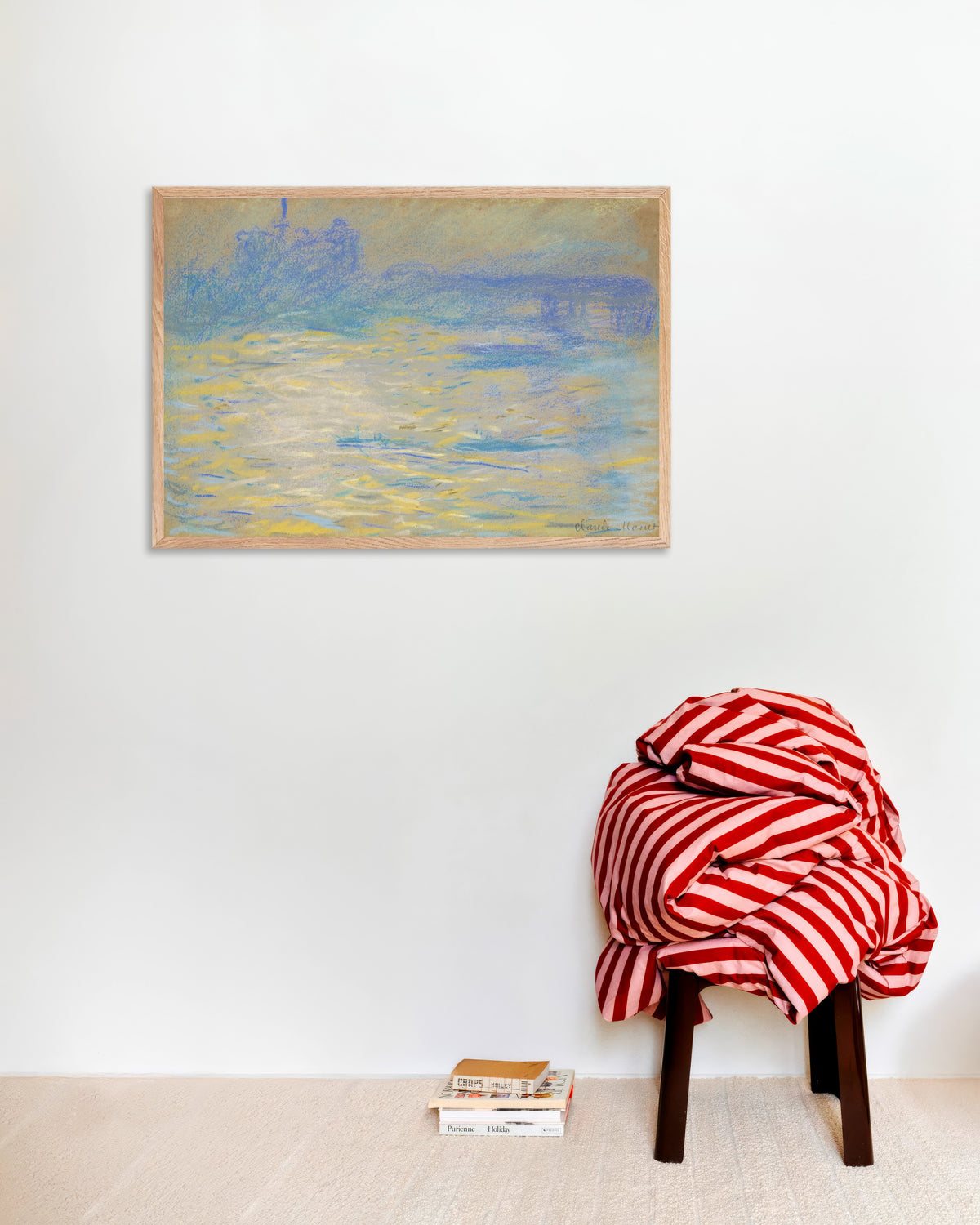 Poster of The Thames (1901) by Claude Monet, with natural wooden frame