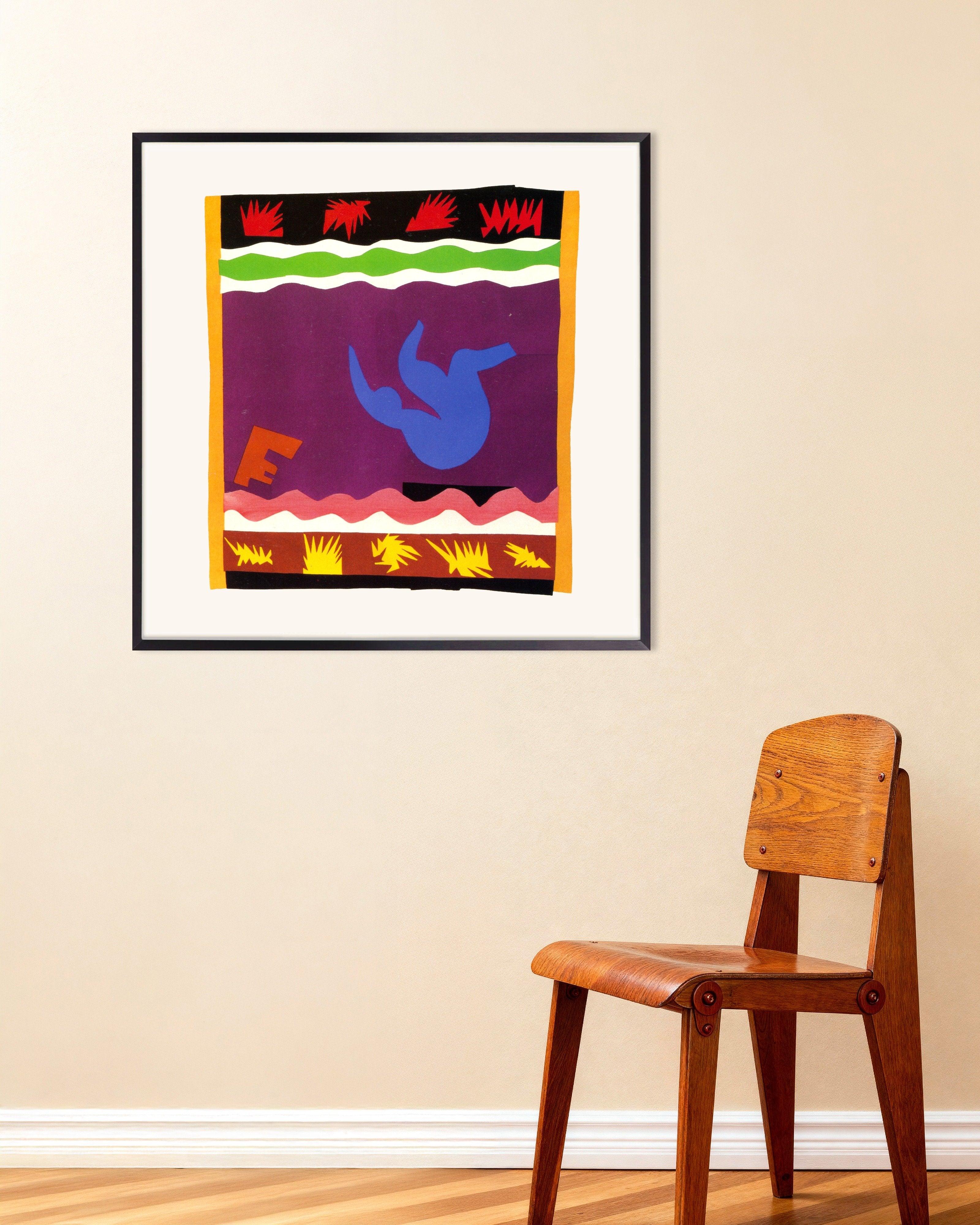 Poster of The Toboggan (from the Jazz series, 1943) by Henri Matisse, with metal frame