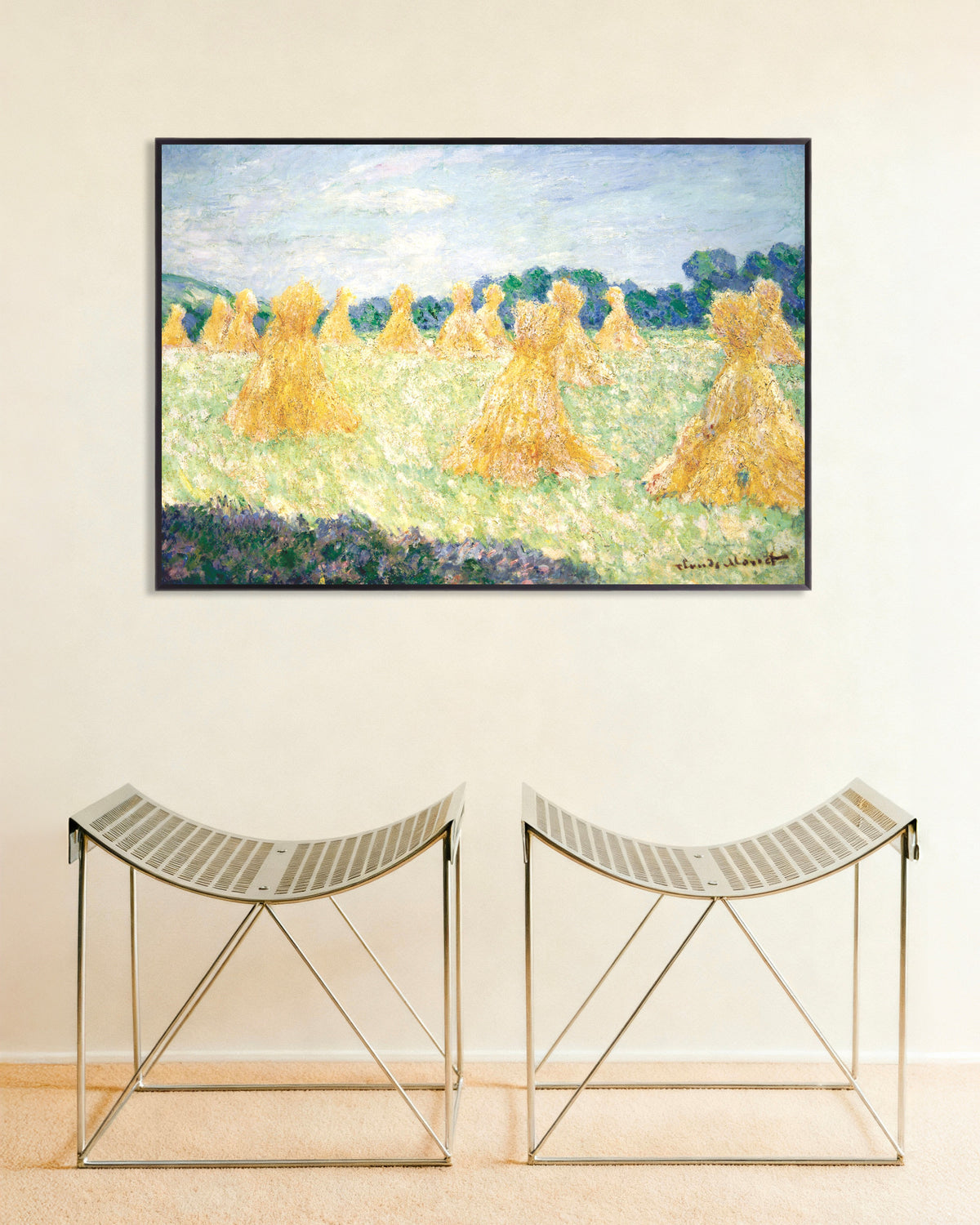 Poster of The Young Ladies of Giverny, Sun Effect (1894) by Claude Monet, with metal frame