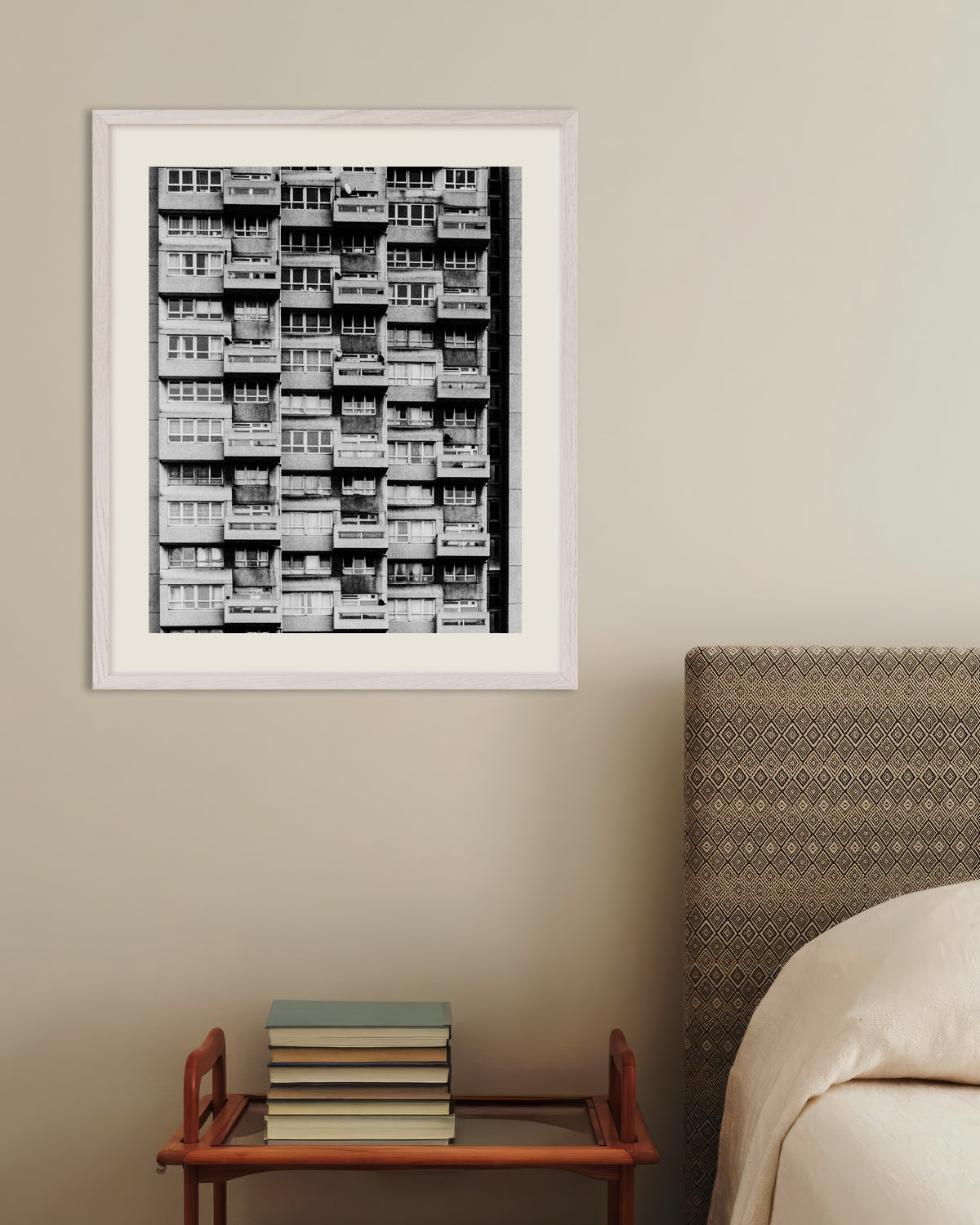 Poster of Tower Block Facade With Balconies, with white wooden frame