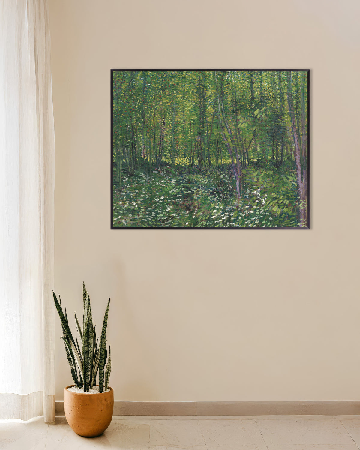 Poster of Trees and Undergrowth (1887) by Vincent van Gogh, with metal frame