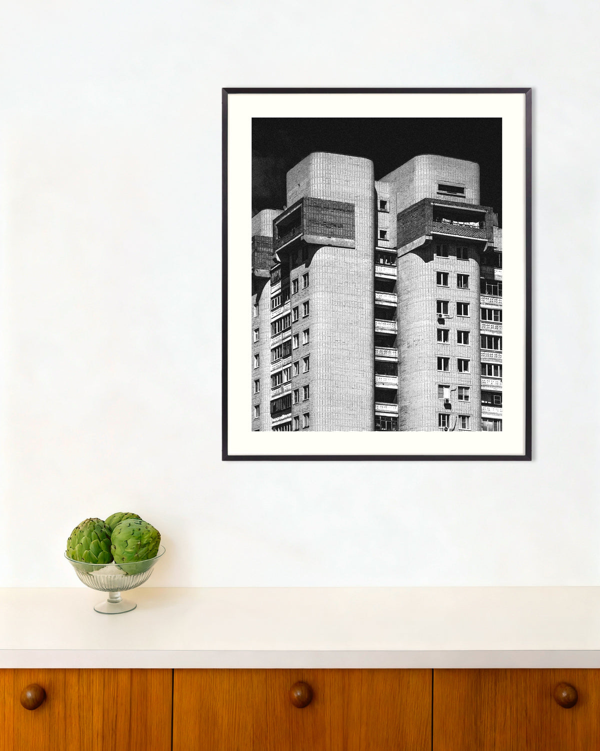 Poster of Twin Rounded Towers at Night, with metal frame