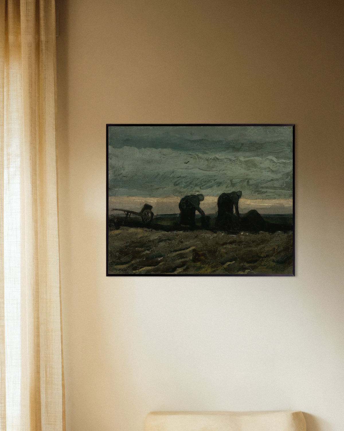 Poster of Two Women on the Heath (1883) by Vincent van Gogh, with metal frame