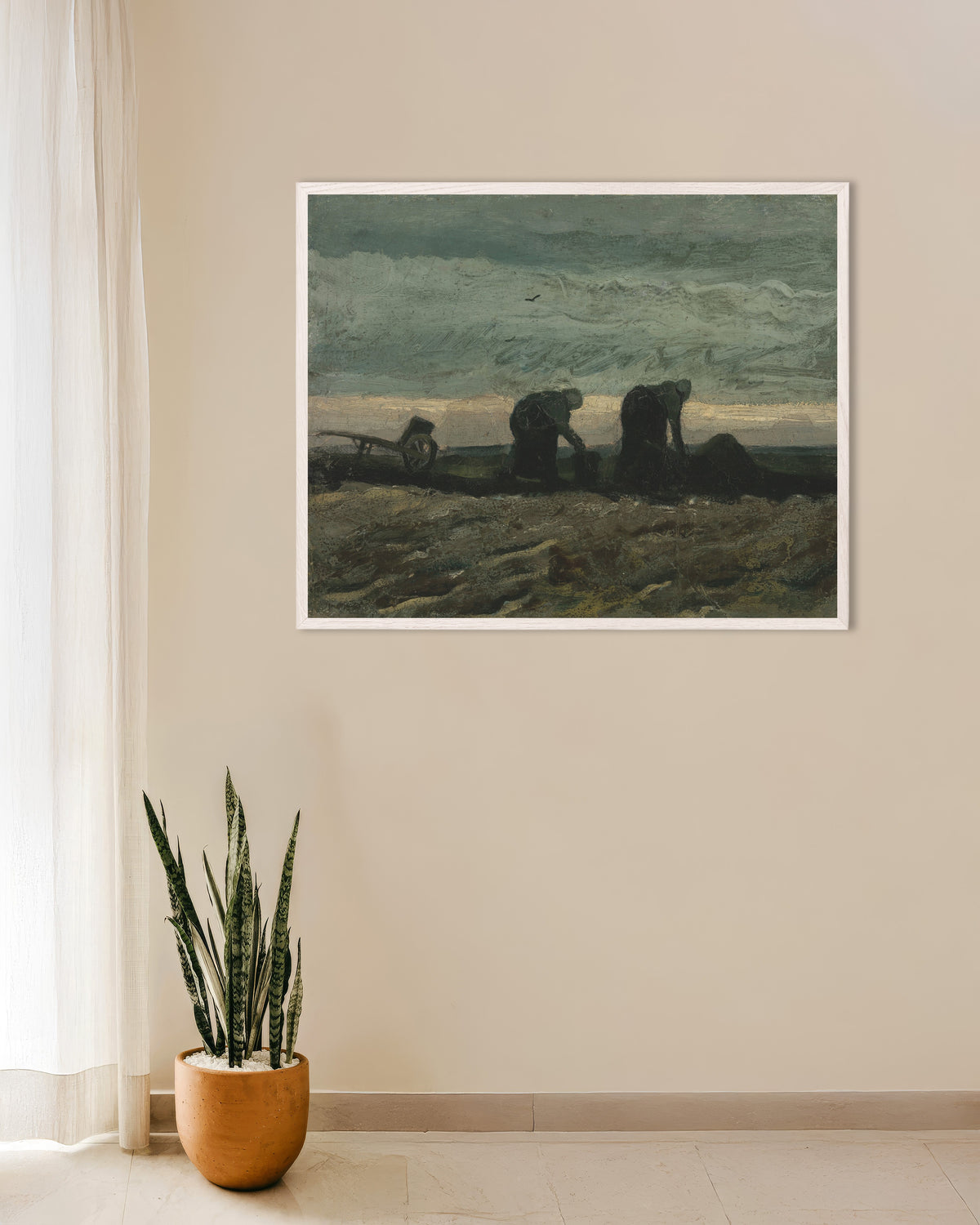 Poster of Two Women on the Heath (1883) by Vincent van Gogh, with white wooden frame