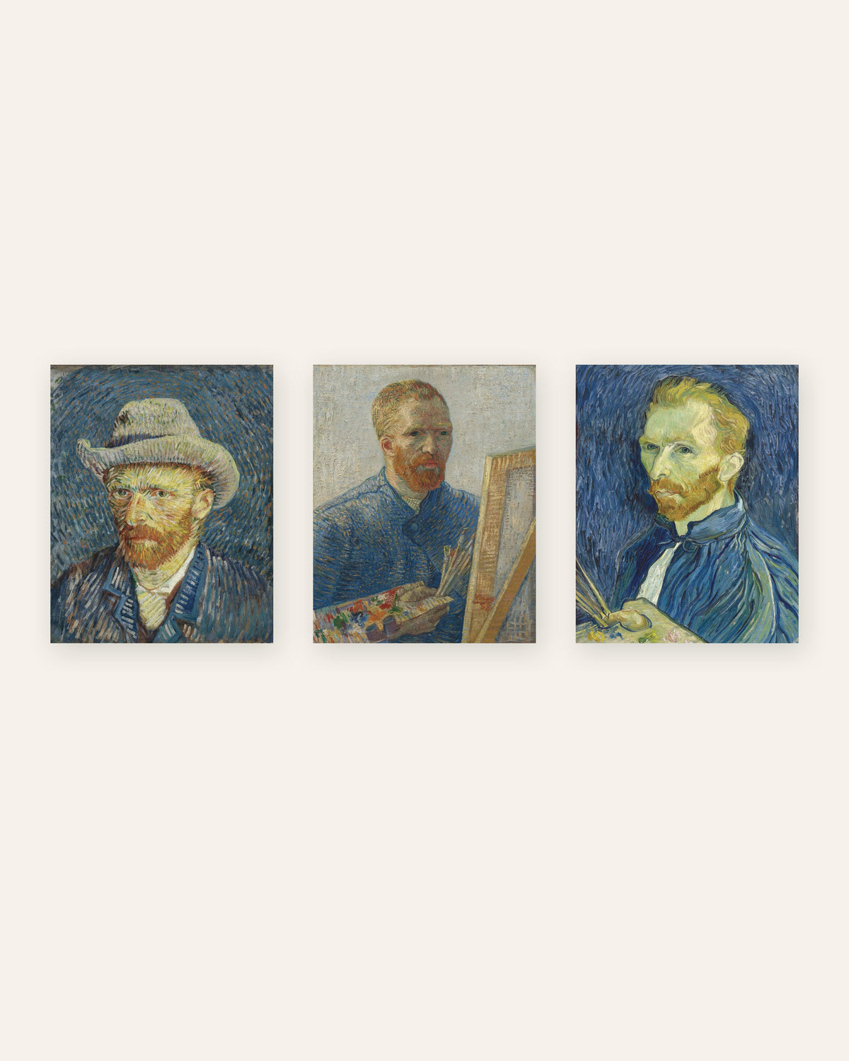 Van Gogh Self-Portrait Prints Set of 3 – Paris to Saint-Rémy, prints without frame