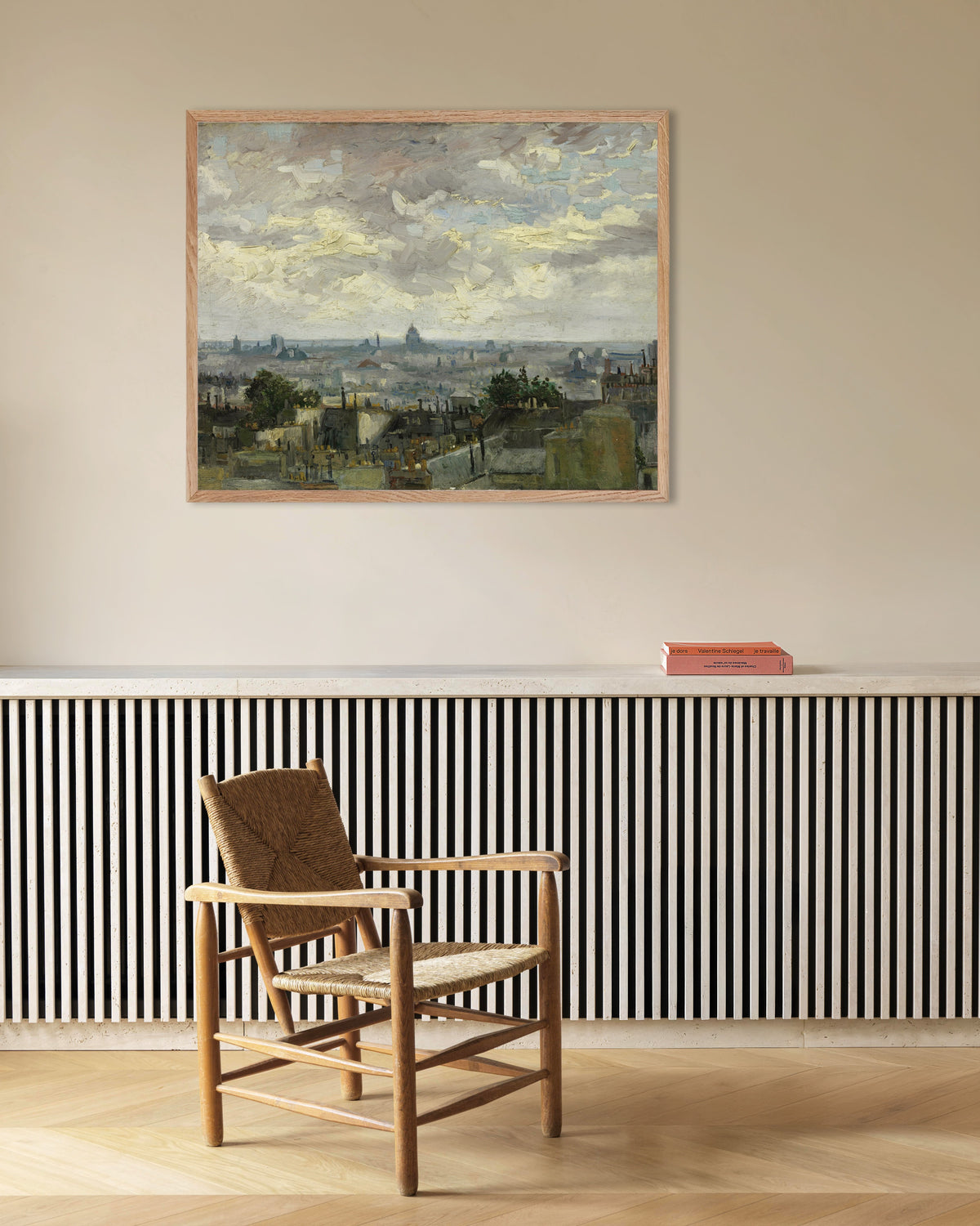 Poster of View of Paris (1886) by Vincent van Gogh, with natural wooden frame