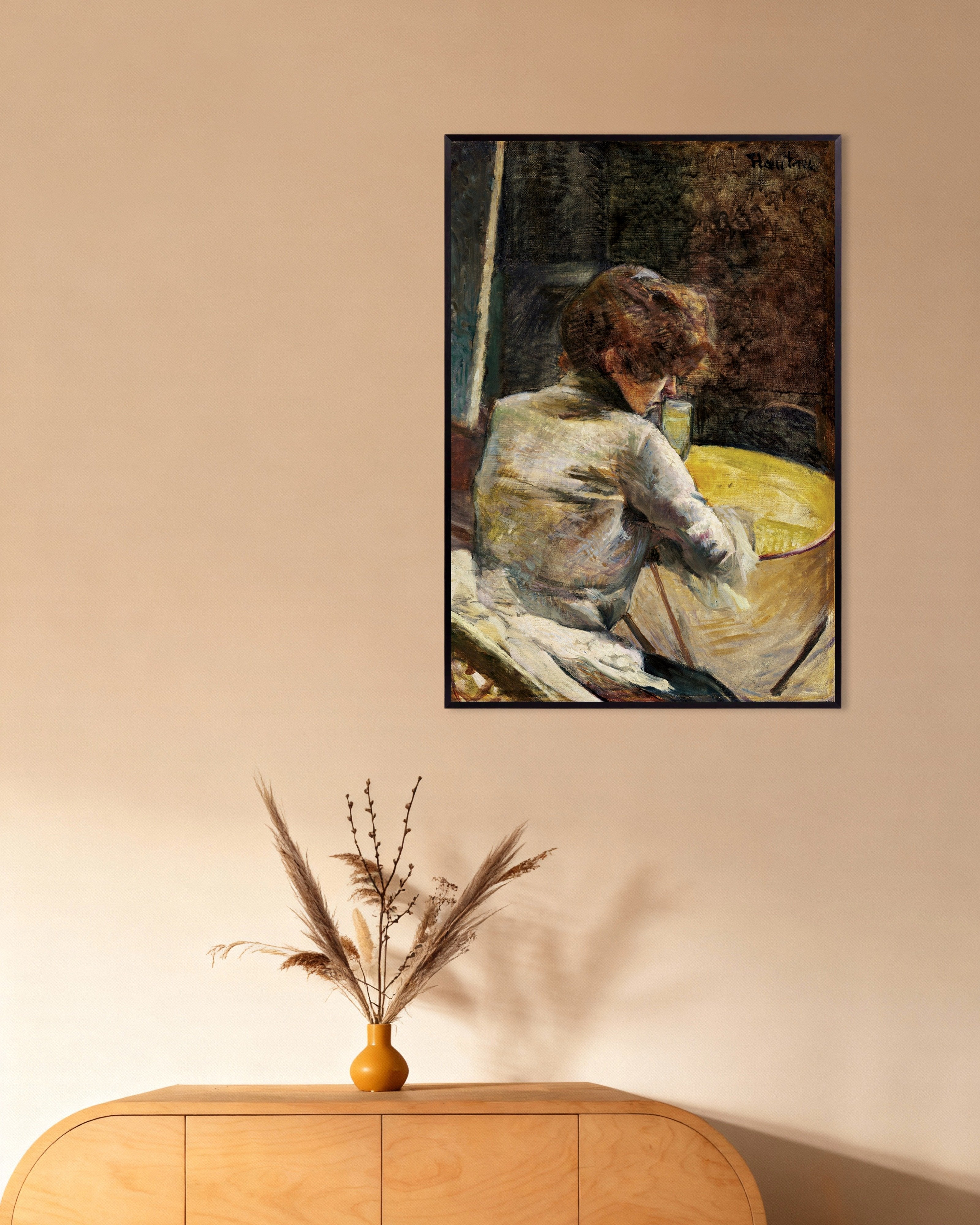 Poster of Waiting (ca. 1887) by Henri de Toulouse-Lautrec, with metal frame