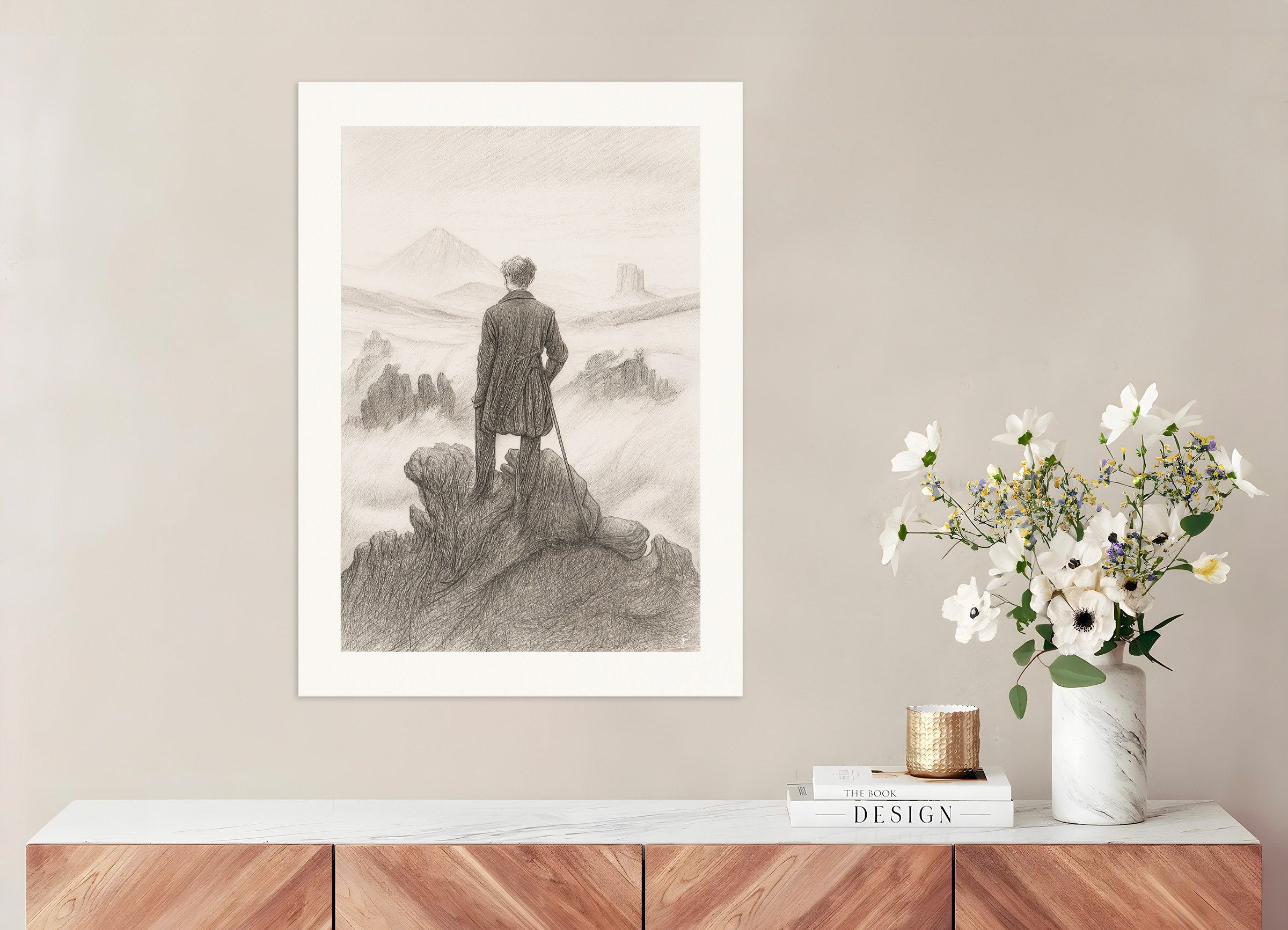 Poster of Wanderer above the Sea of Fog - pencil drawing - Poster